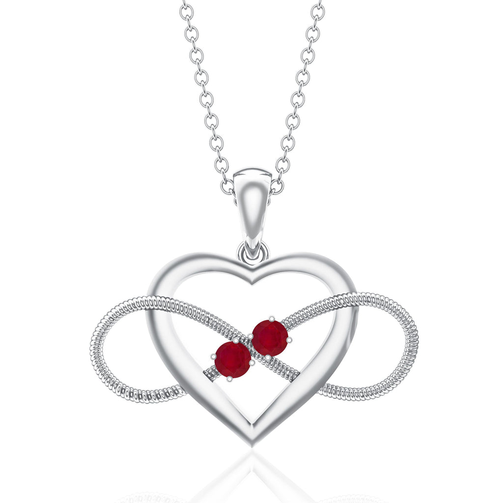 Unique Heart Infinity Pendant Necklace with Ruby