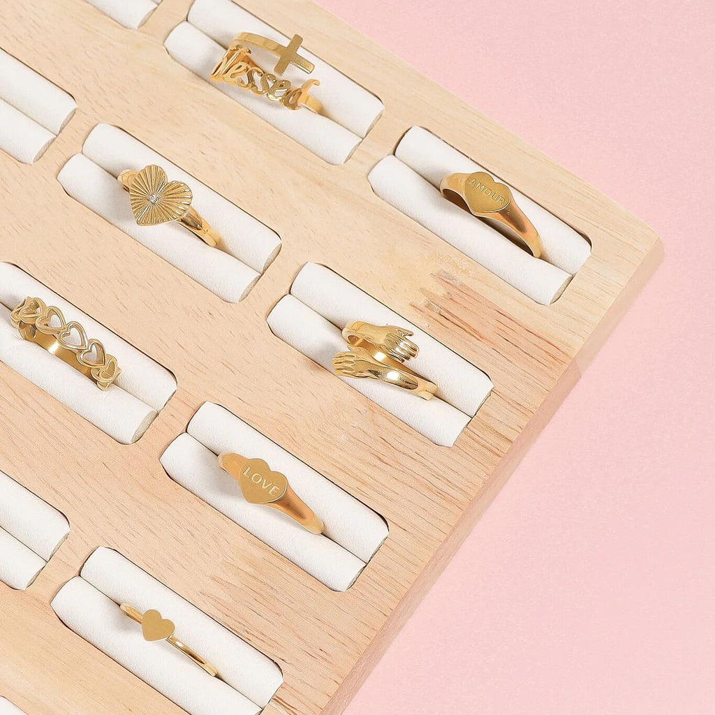 18K Gold PVD Stainless Steel Cubic Zirconia Sunburst Heart Ring