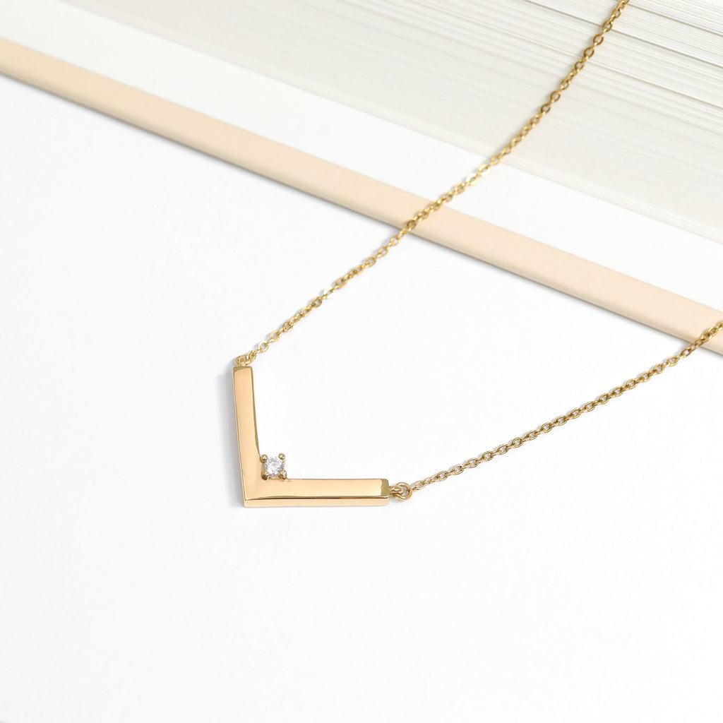 18K PVD Pendant Necklace - Stainless Steel V-Shaped Engraved Jewelry Blanks