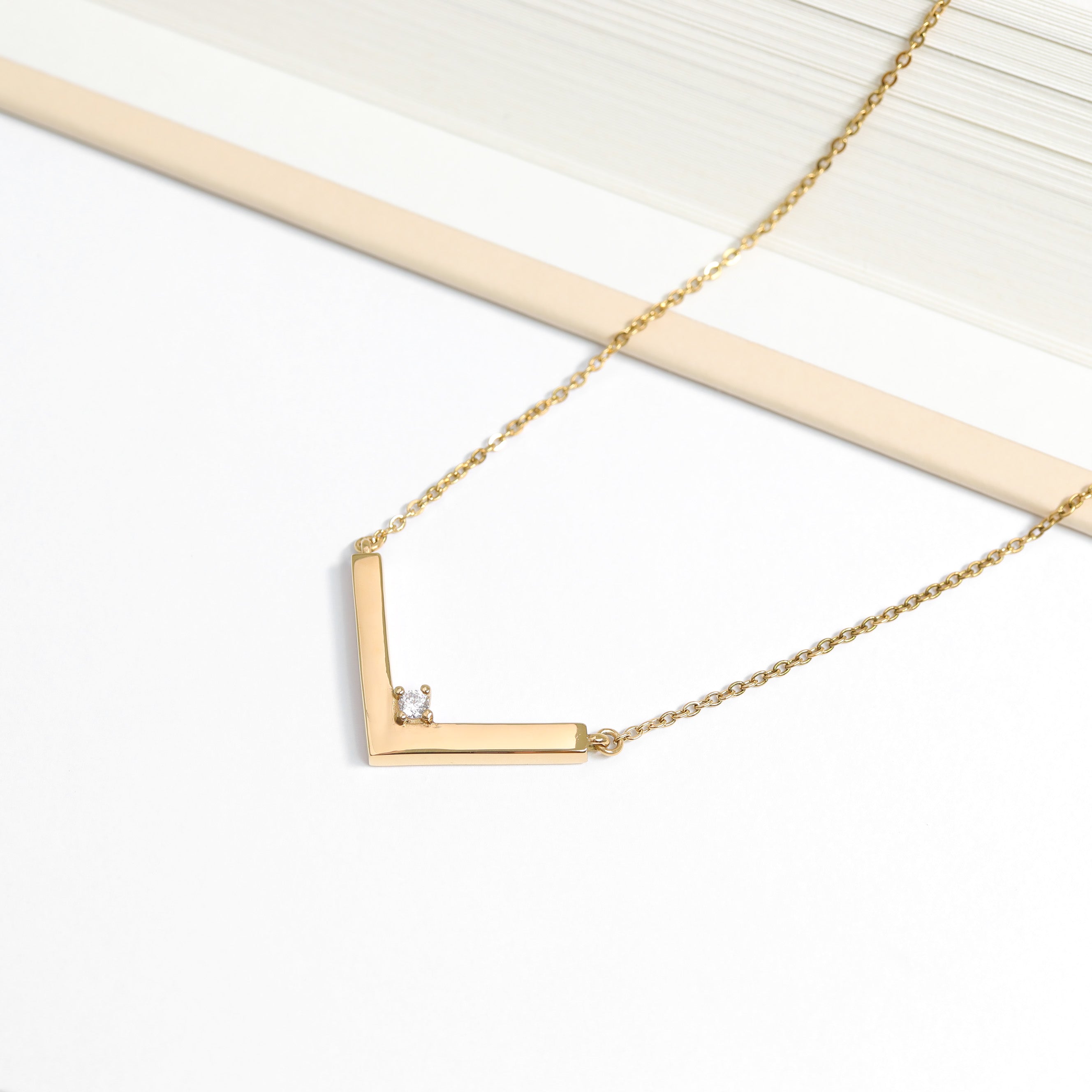 18K PVD Pendant Necklace - Stainless Steel V-Shaped Engraved Jewelry Blanks