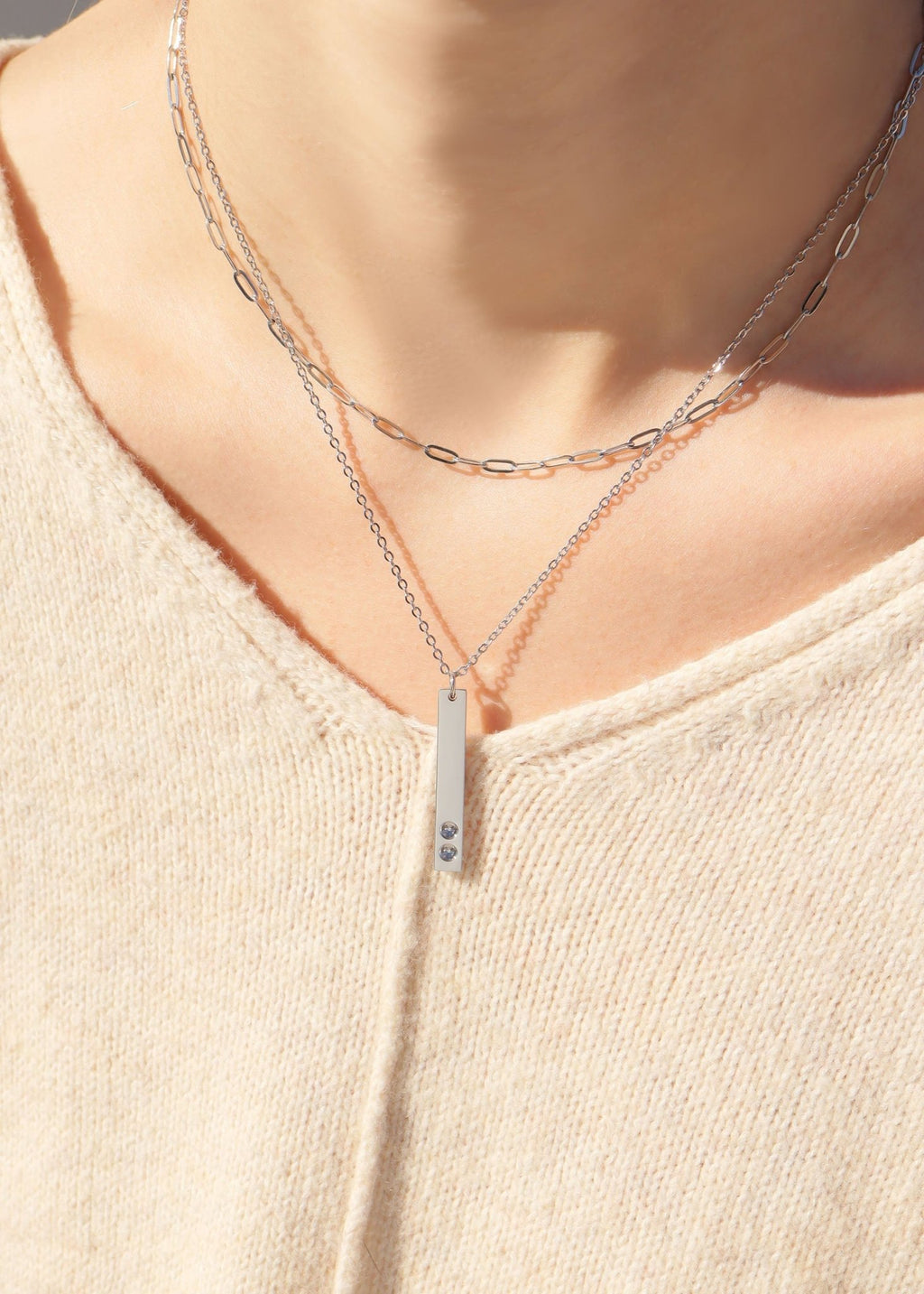 Vertical Birthstone Necklace – Custom Stamped Stainless Steel Jewelry Bar Pendant