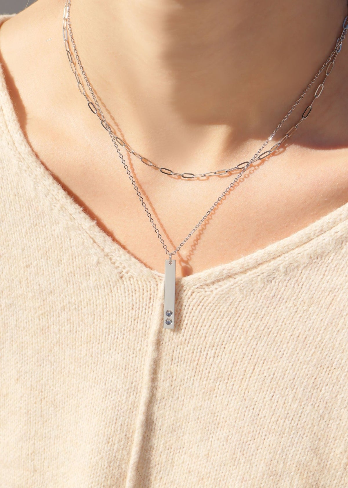 Vertical Birthstone Necklace – Custom Stamped Stainless Steel Jewelry Bar Pendant