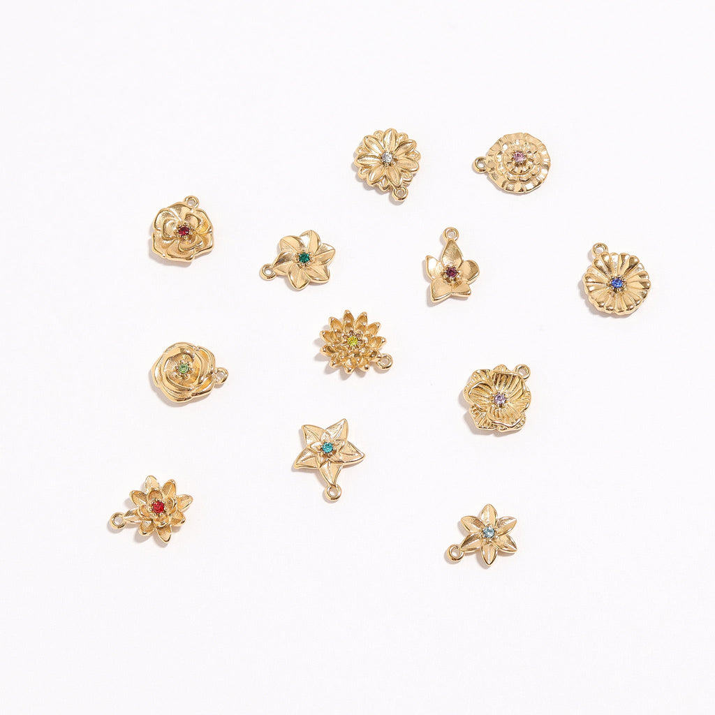 Birth Flower Charm – 18K Gold PVD Coated Pendant with Birthstone Sparkle