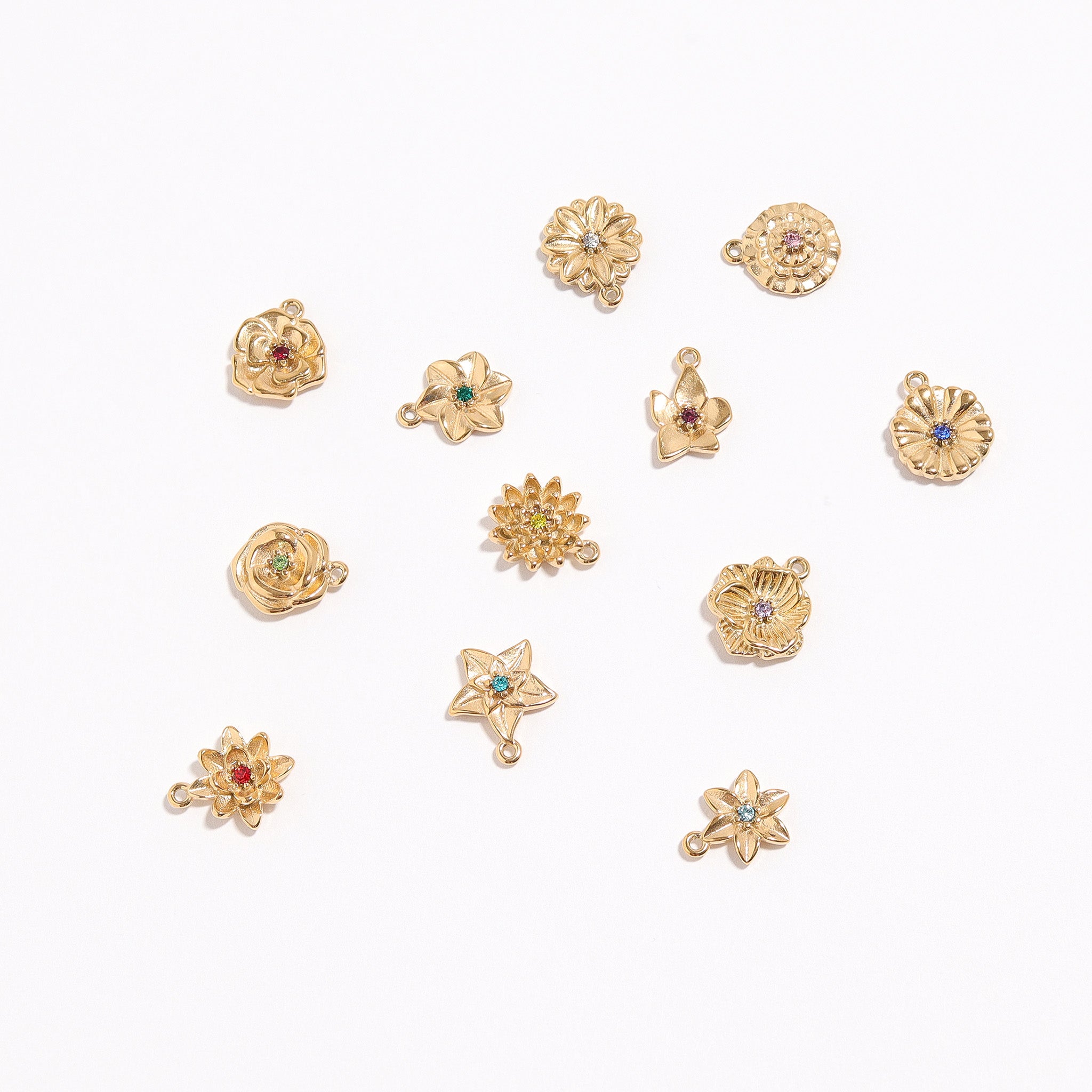 Birth Flower Charm – 18K Gold PVD Coated Pendant with Birthstone Sparkle