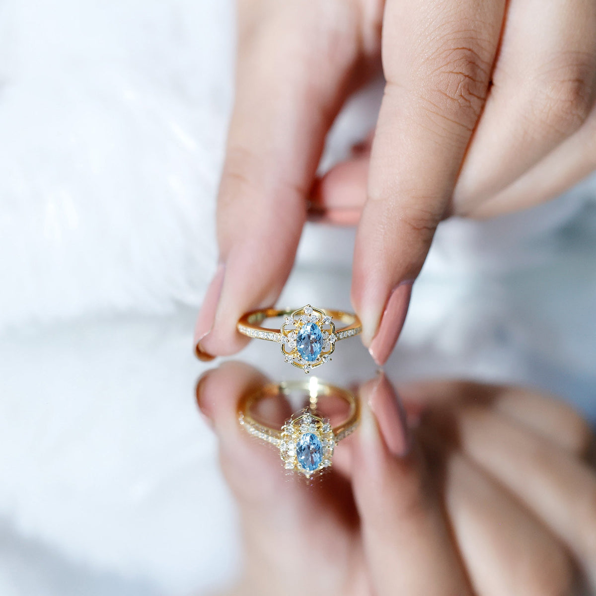 Vintage Aquamarine Ring – Certified Oval Aquamarine Engagement Band With Diamond Accents