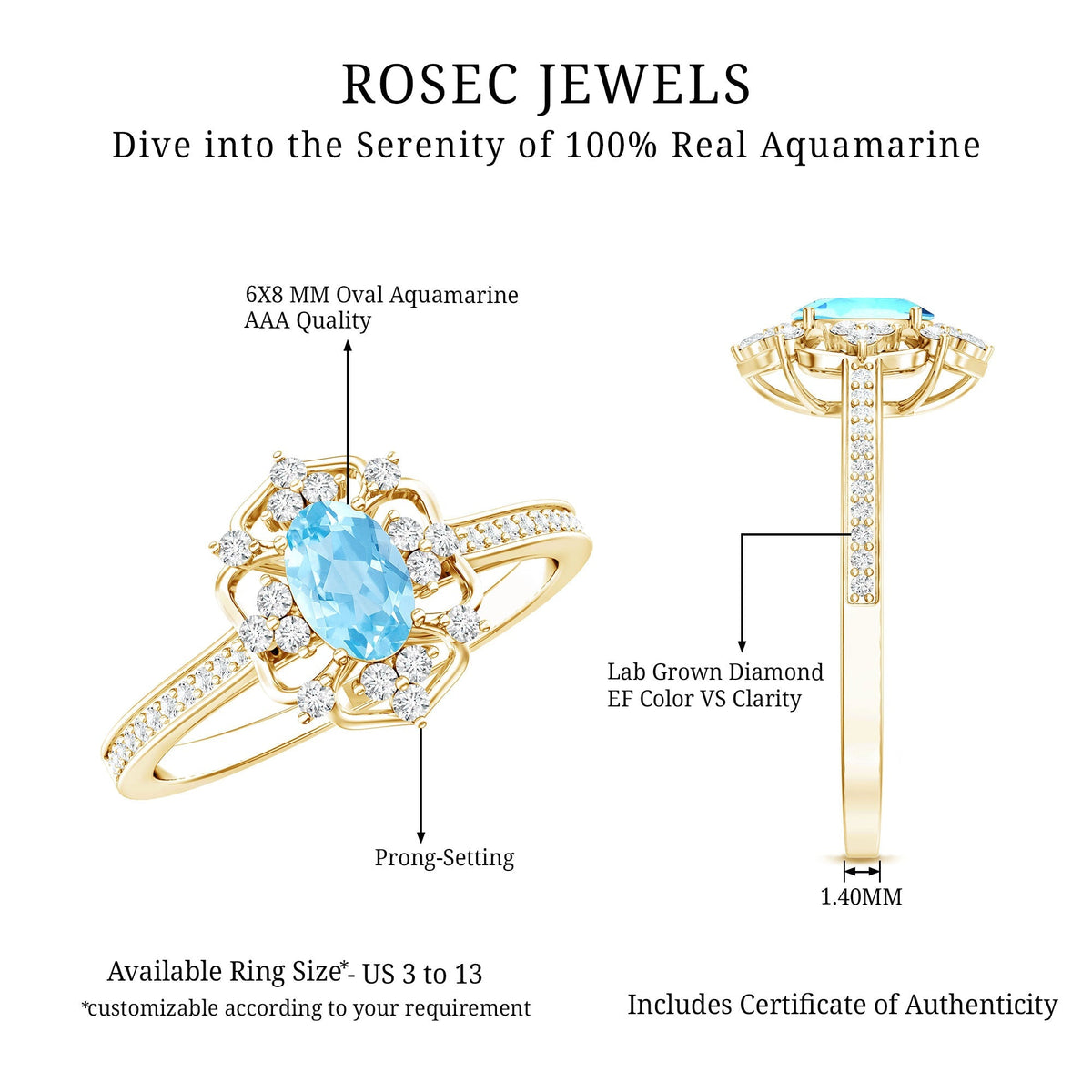 Vintage Aquamarine Ring – Certified Oval Aquamarine Engagement Band With Diamond Accents