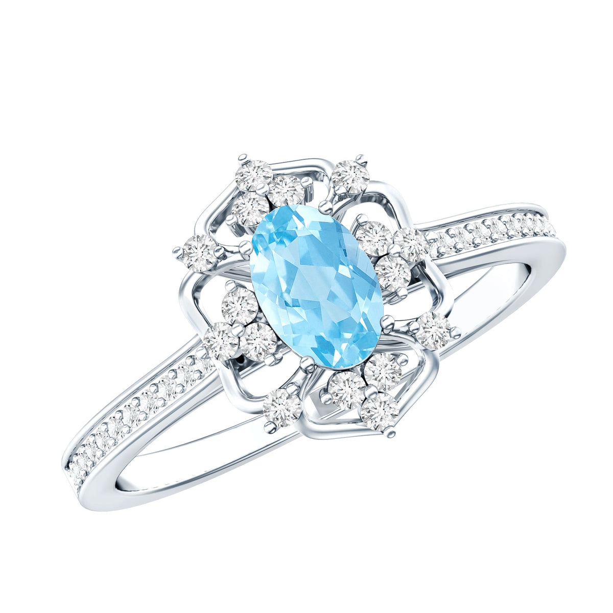 Vintage Aquamarine Ring – Certified Oval Aquamarine Engagement Band With Diamond Accents