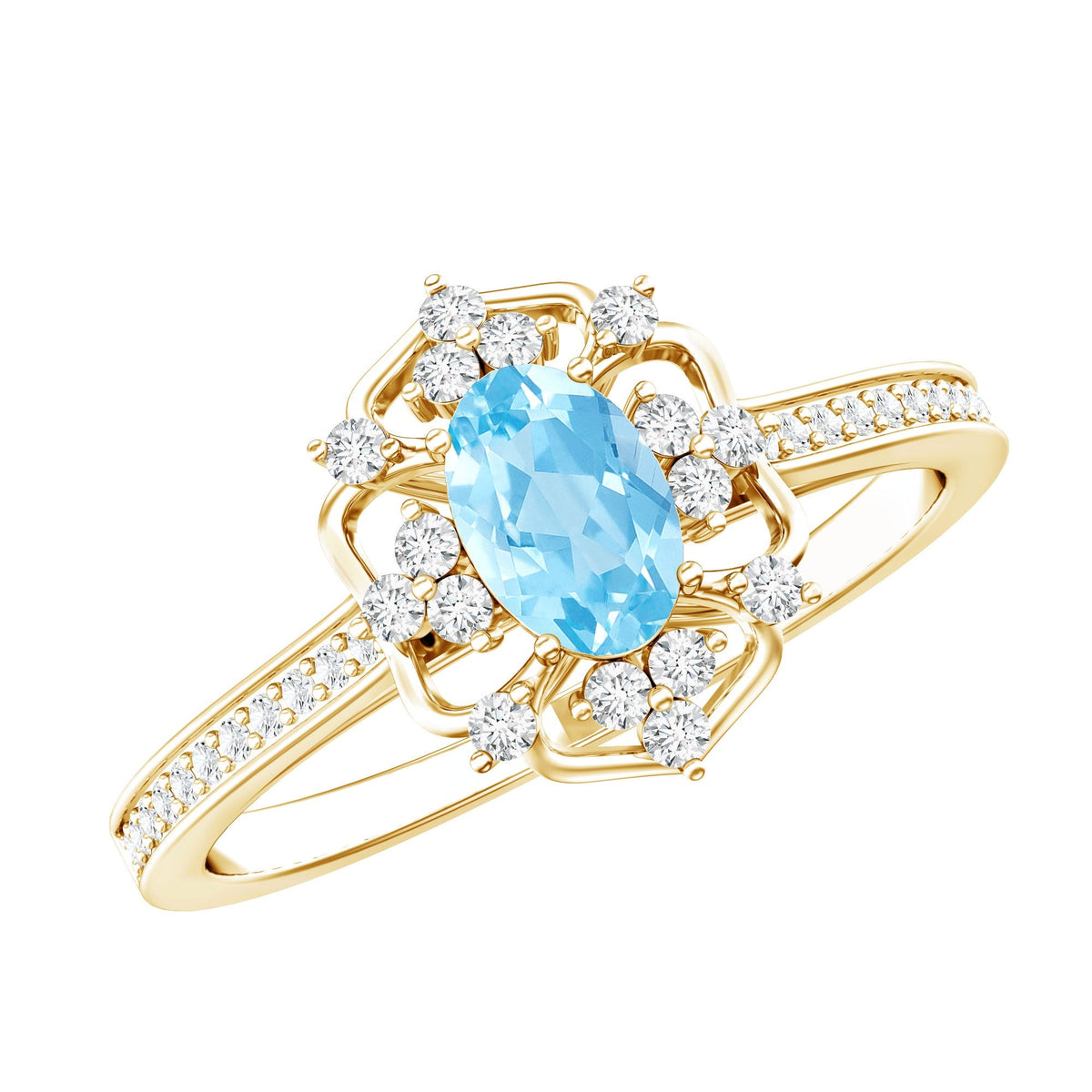 Vintage Aquamarine Ring – Certified Oval Aquamarine Engagement Band With Diamond Accents