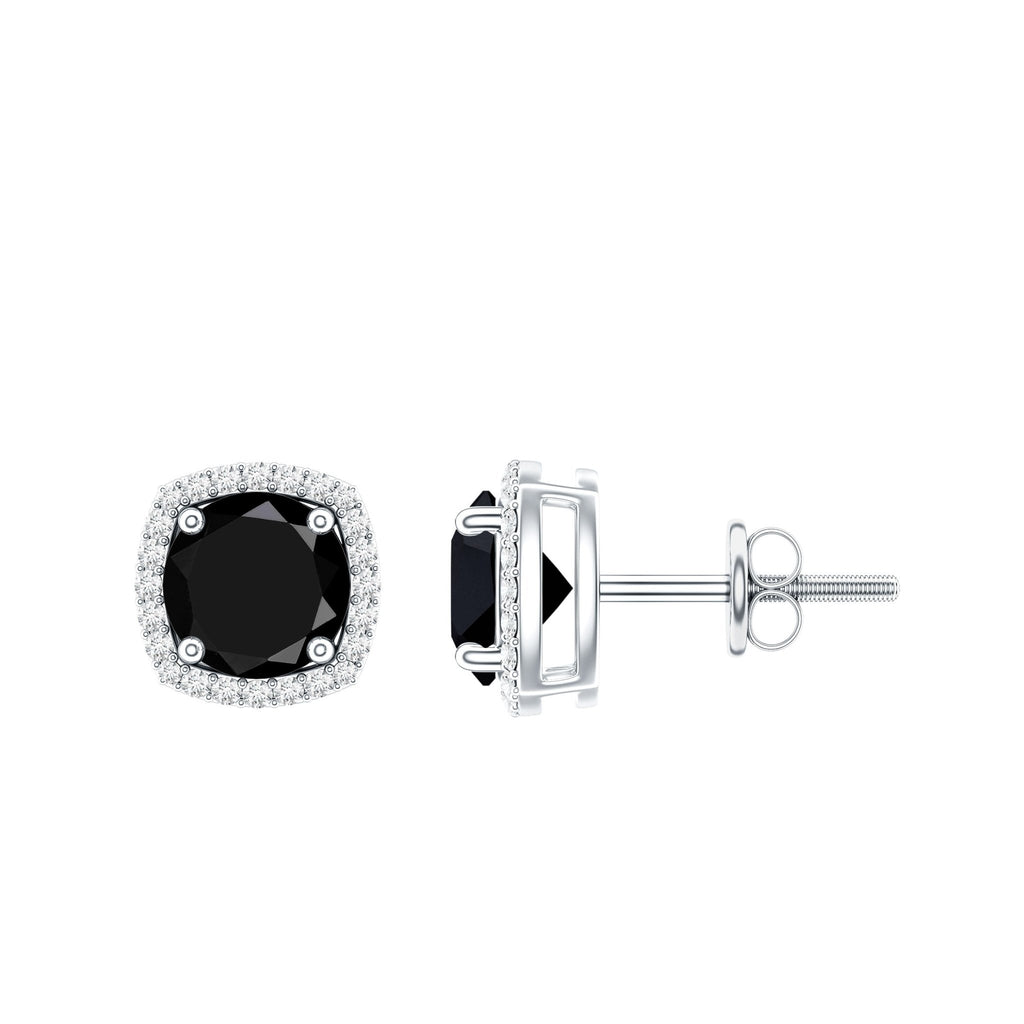 Vintage Black Onyx Stud Earrings with Diamond Halo