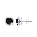 Vintage Black Onyx Stud Earrings with Diamond Halo