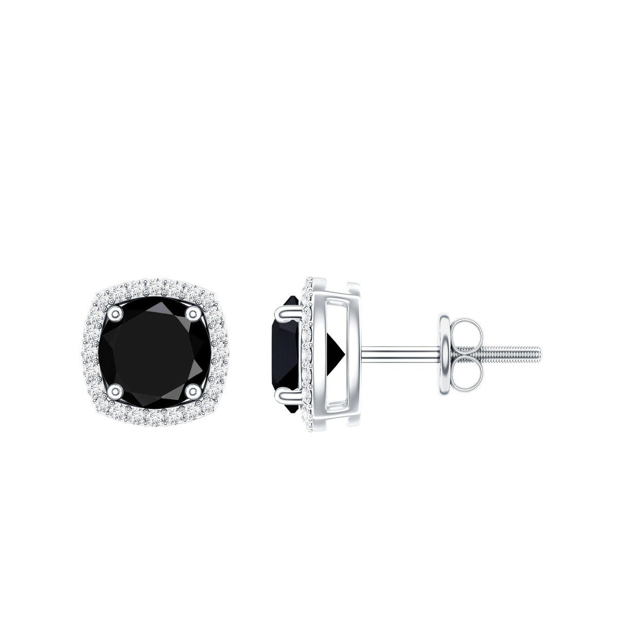 Vintage Black Onyx Stud Earrings with Diamond Halo