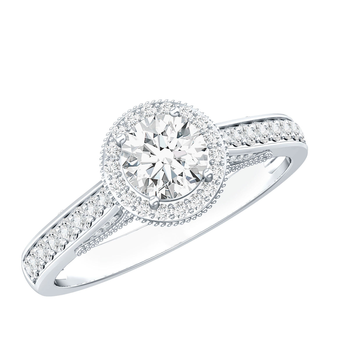 Vintage Engagement Ring – Diamond Halo Ring with Lab Grown Stone & Beaded Frame