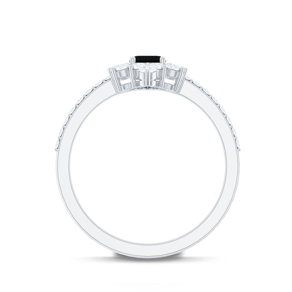 Vintage Inspired Black Onyx Engagement Ring with Diamond Halo