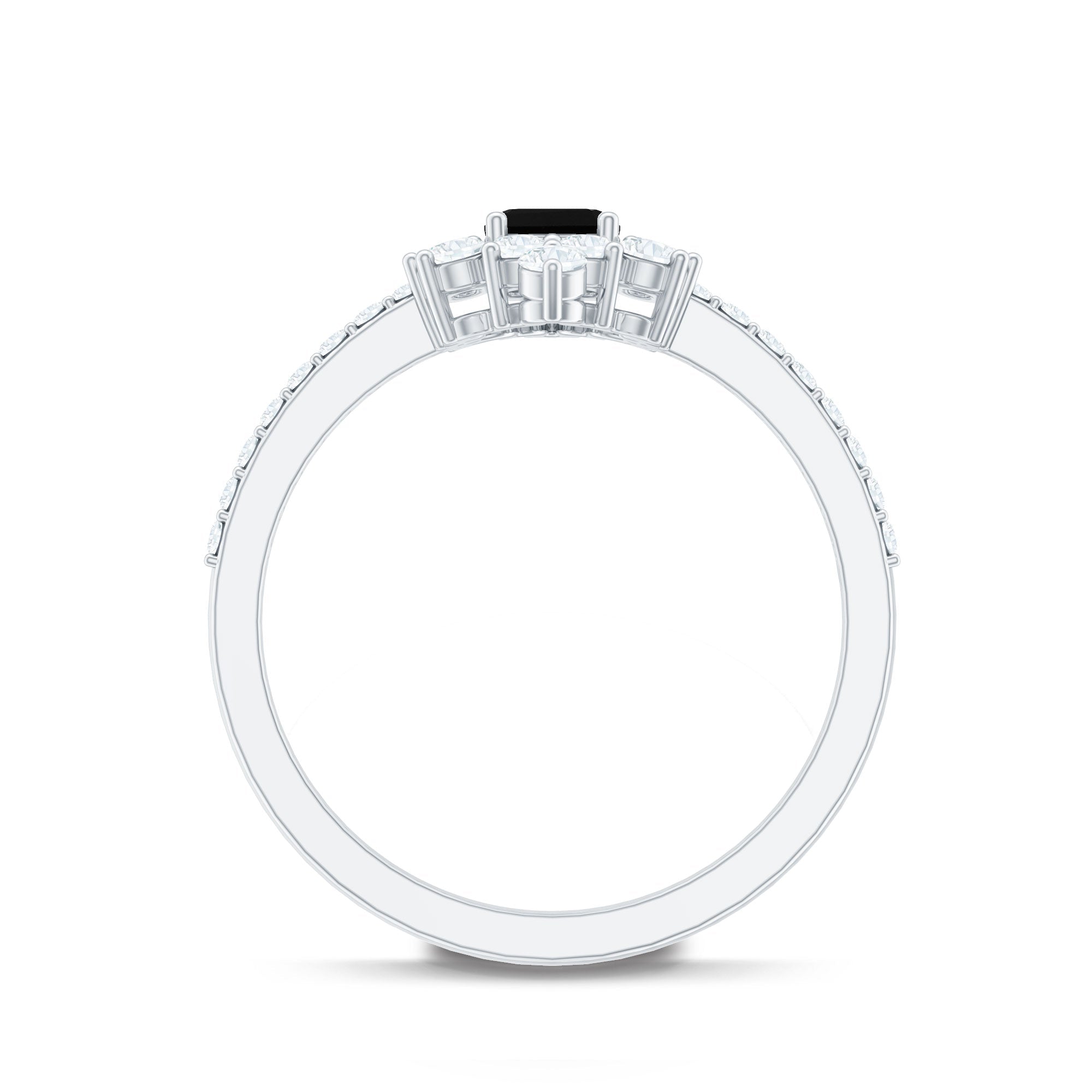 Vintage Inspired Black Onyx Engagement Ring with Diamond Halo