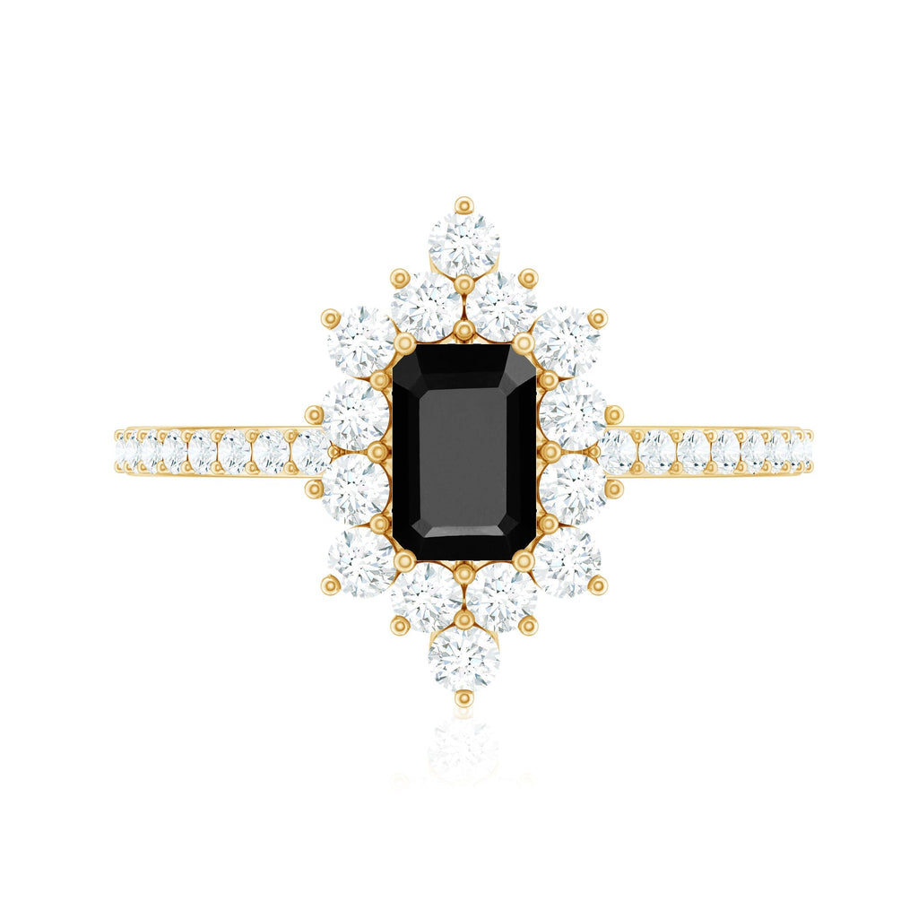 Vintage Inspired Black Onyx Engagement Ring with Diamond Halo
