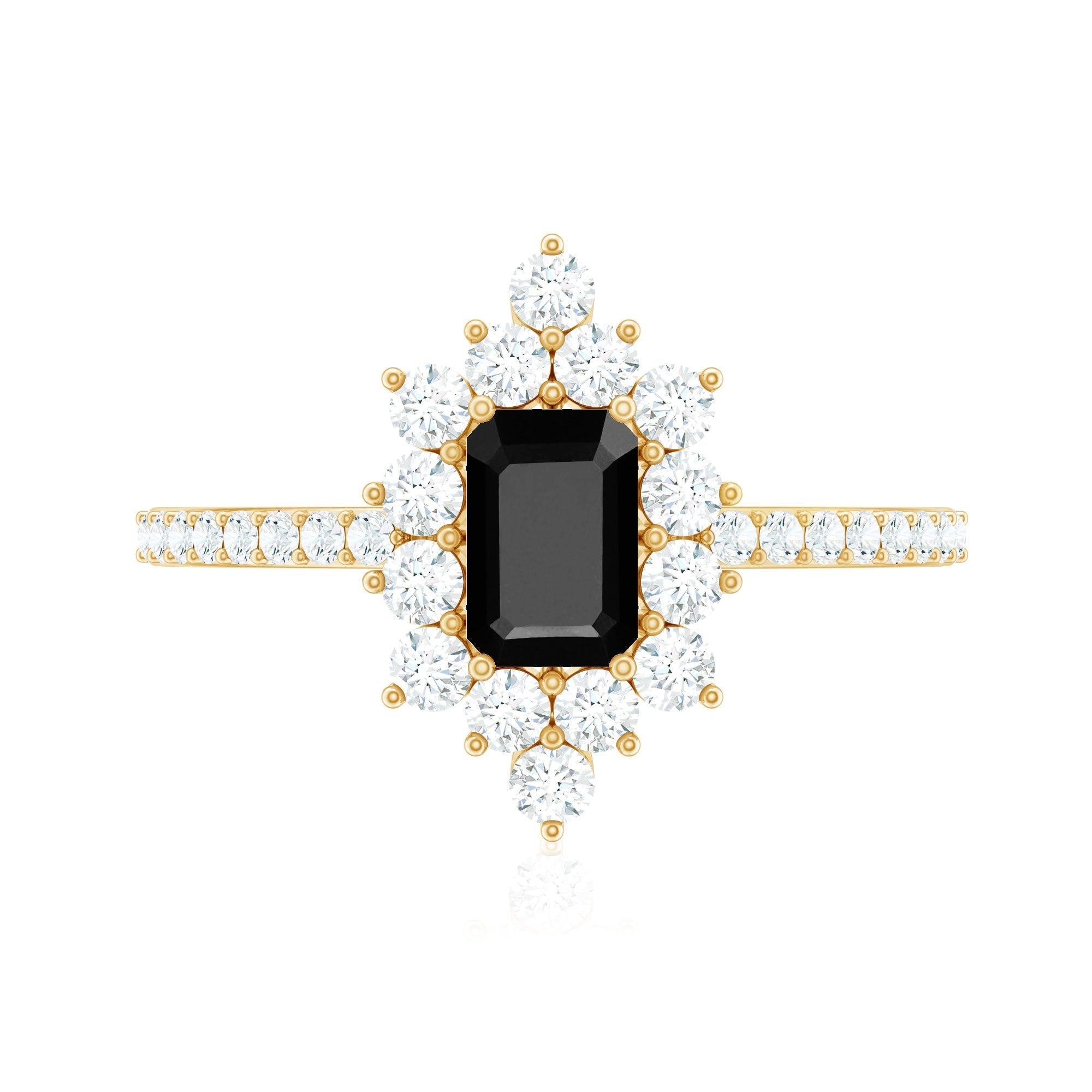Vintage Inspired Black Onyx Engagement Ring with Diamond Halo
