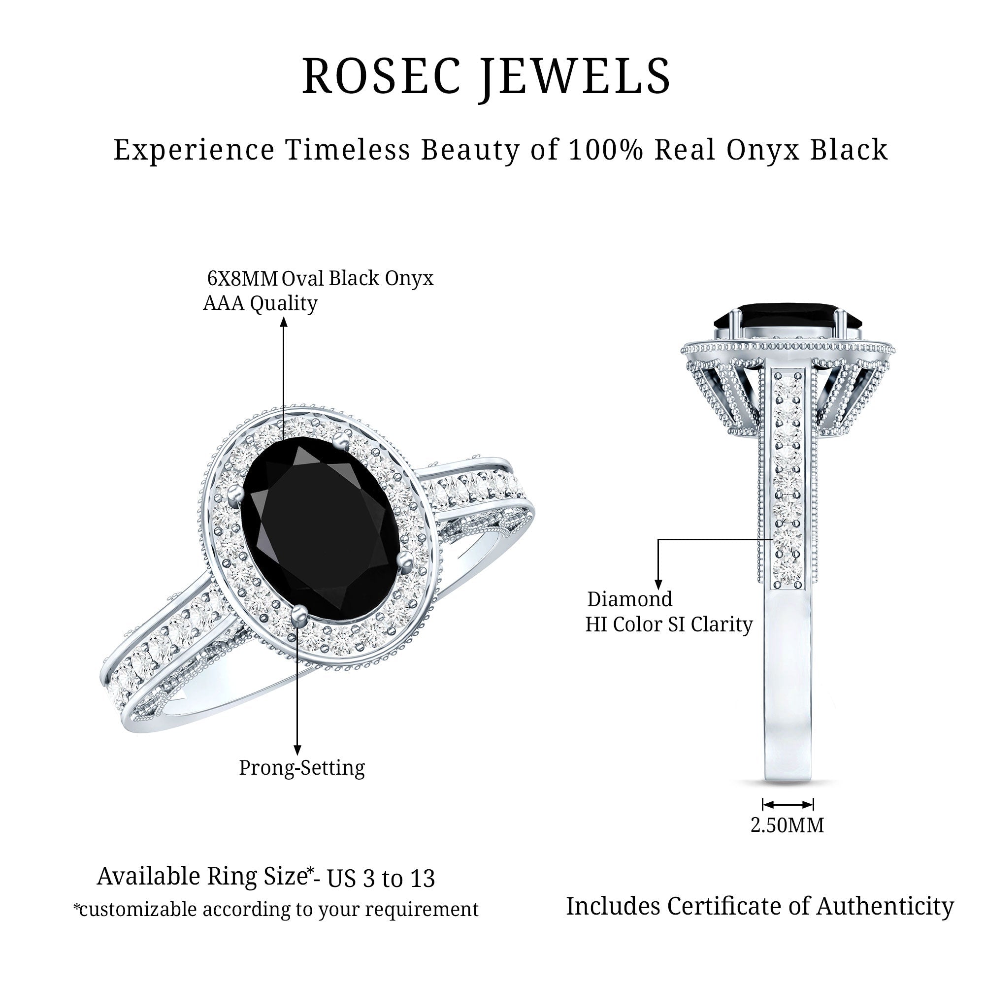 Vintage Inspired Black Onyx Oval Engagement Ring with Diamond Halo