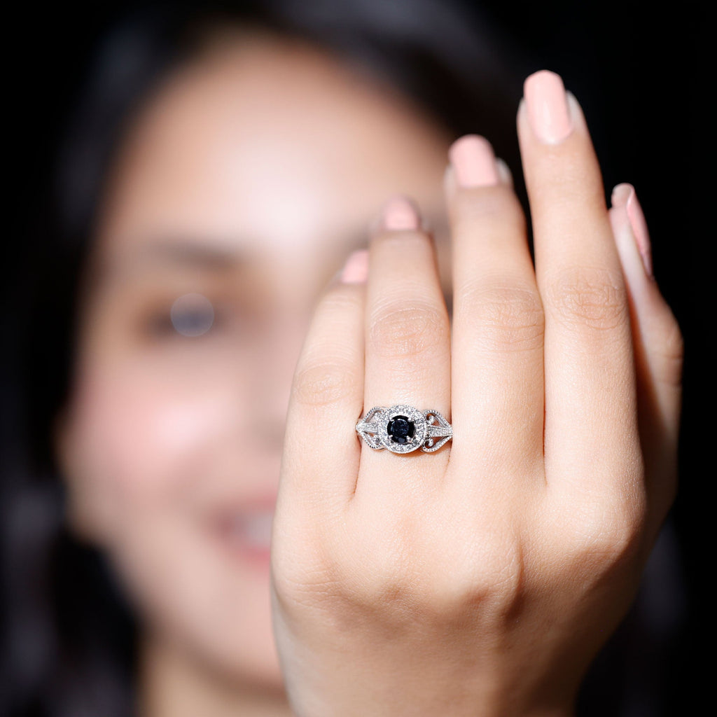 Vintage Inspired Black Spinel and Diamond Engagement Ring