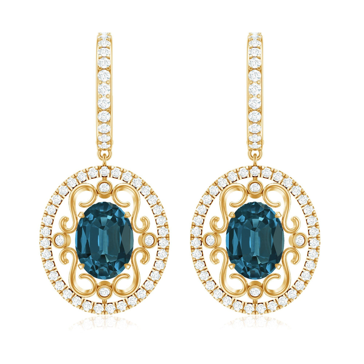 Vintage Inspired London Blue Topaz and Diamond Wedding Drop Earrings