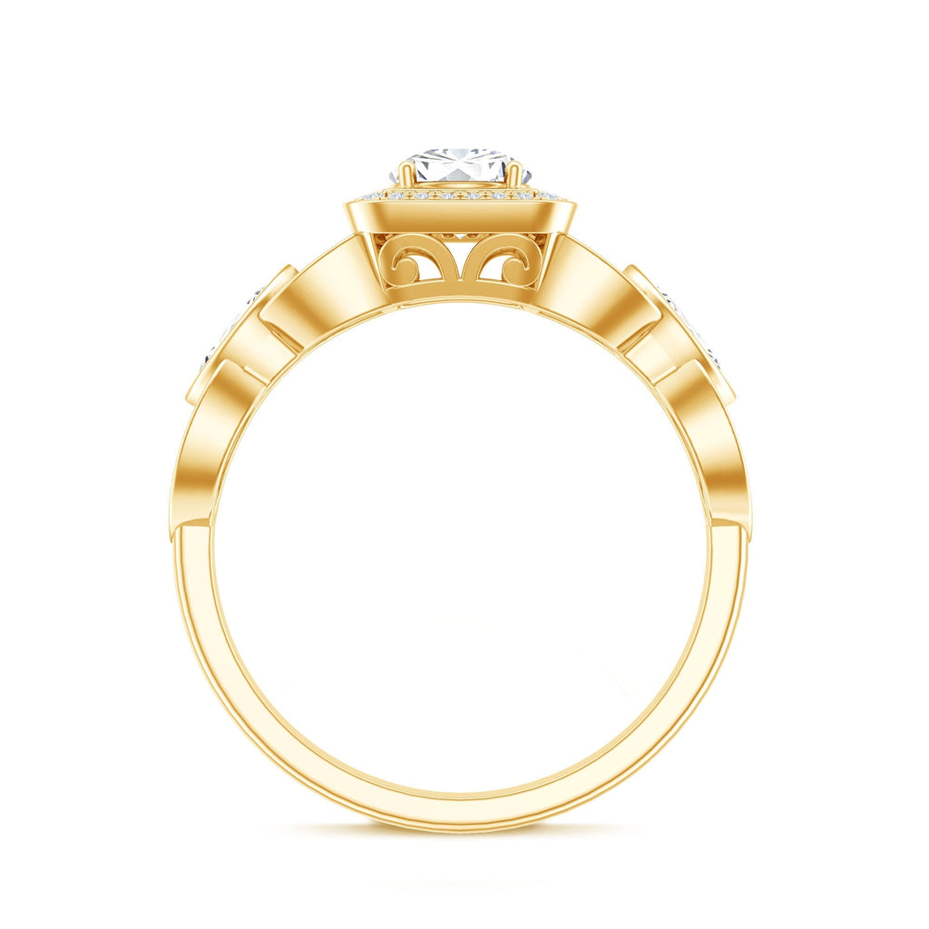 Vintage Inspired Moissanite Halo Engagement Ring with Certificate