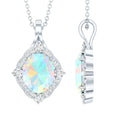 Vintage Inspired Oval Ethiopian Opal Halo Necklace with Chain
