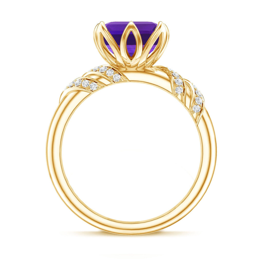 Vintage Looking 3 Carat Amethyst Asscher Cut Engagement Ring with Diamond