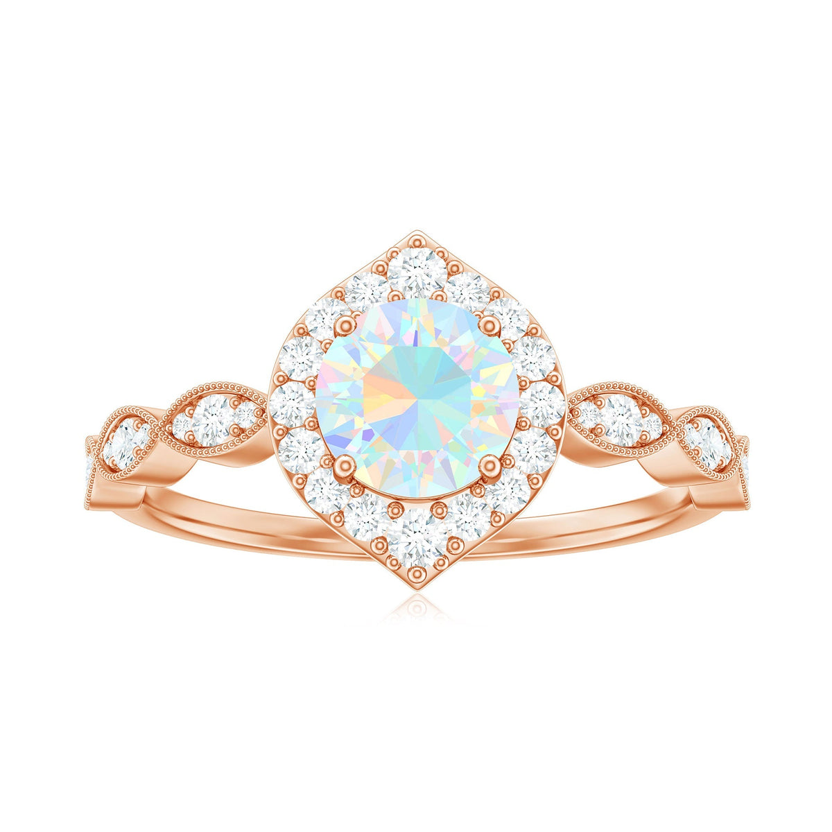 Vintage Looking Ethiopian Opal Engagement Ring with Real Diamond Halo