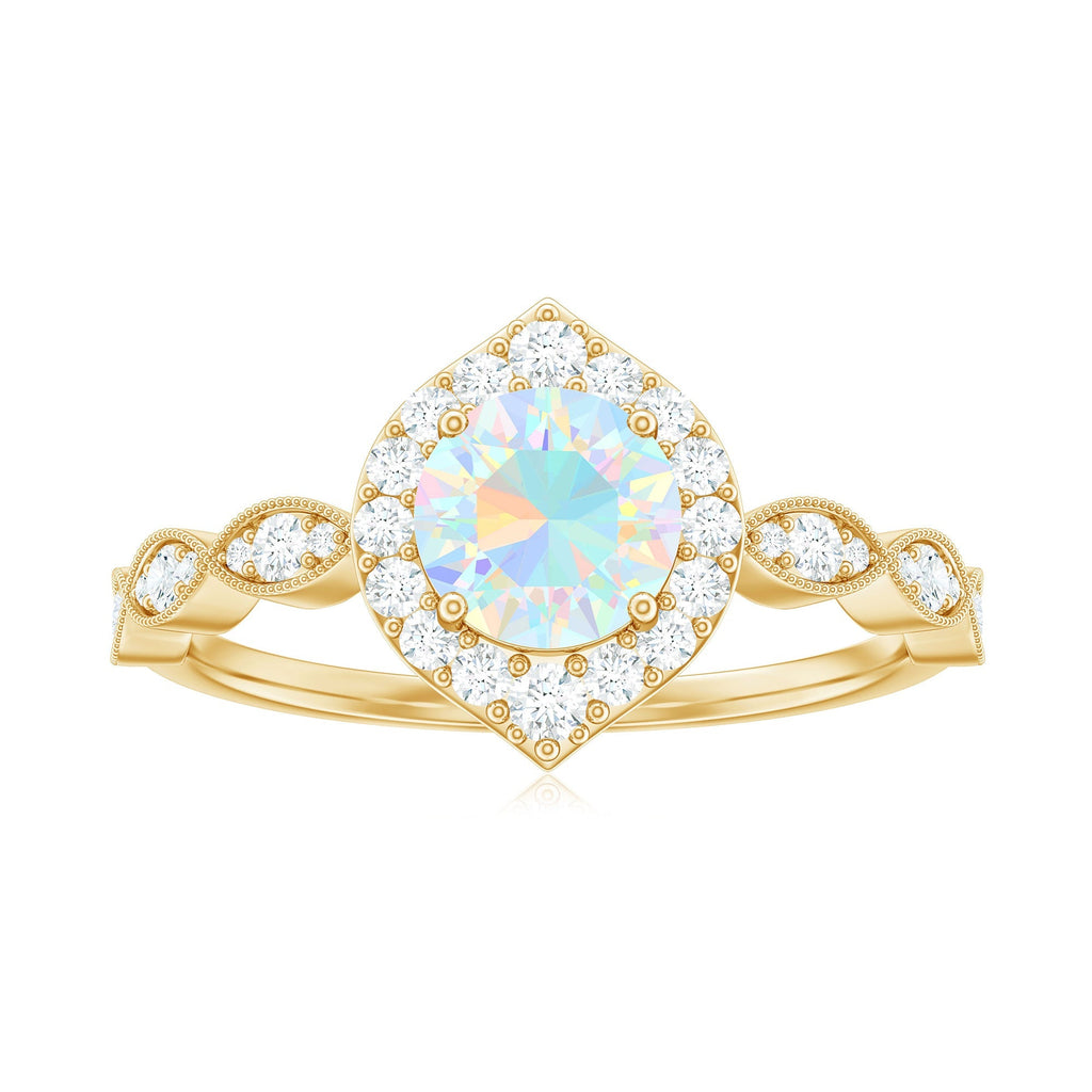 Vintage Looking Ethiopian Opal Engagement Ring with Real Diamond Halo