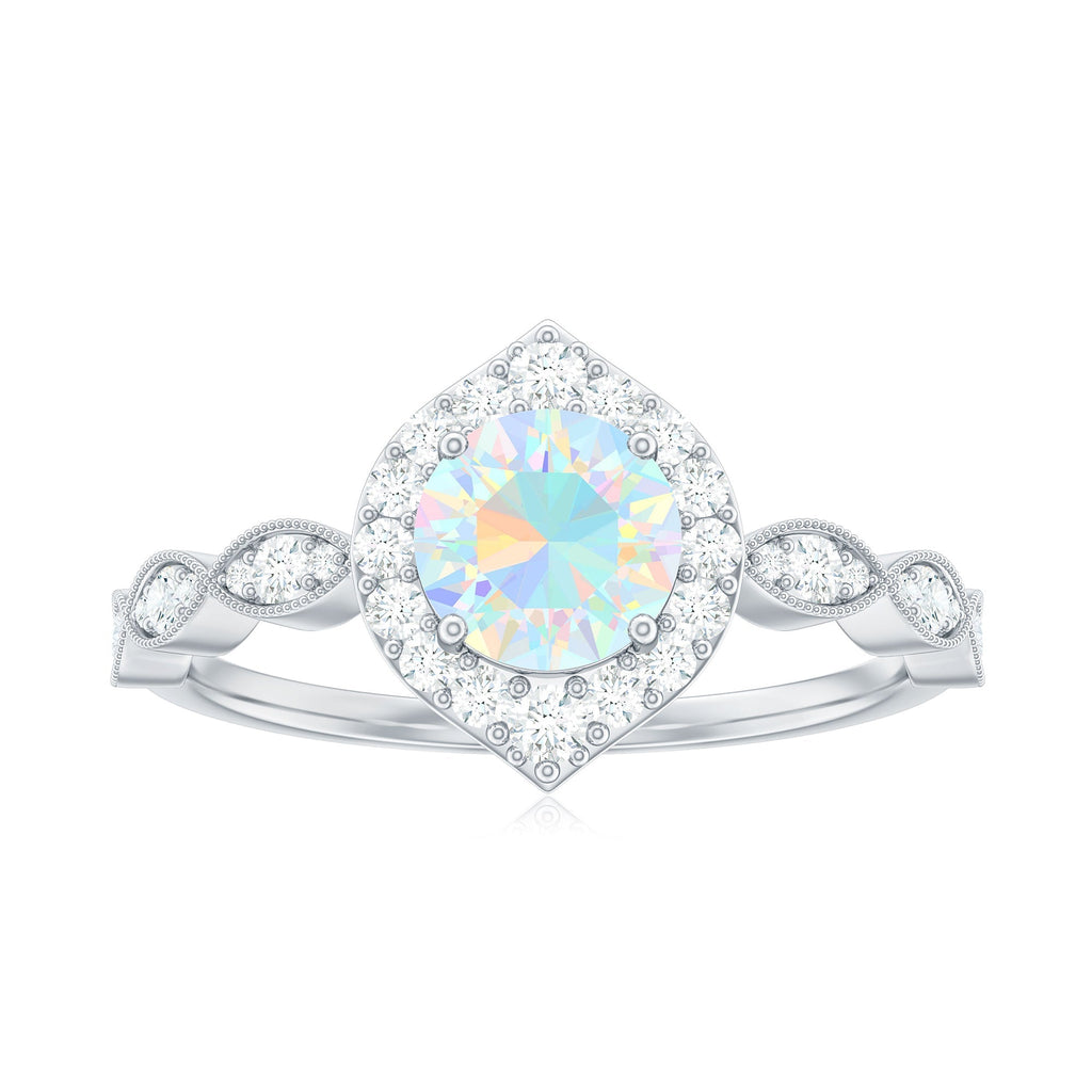 Vintage Looking Ethiopian Opal Engagement Ring with Real Diamond Halo