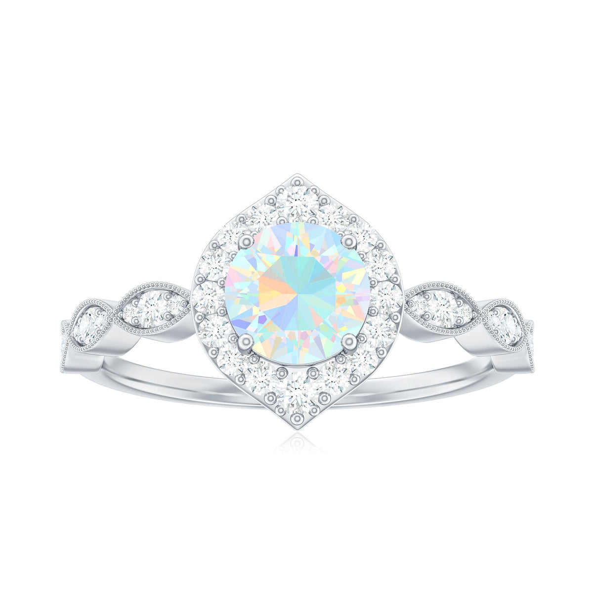 Vintage Looking Ethiopian Opal Engagement Ring with Real Diamond Halo