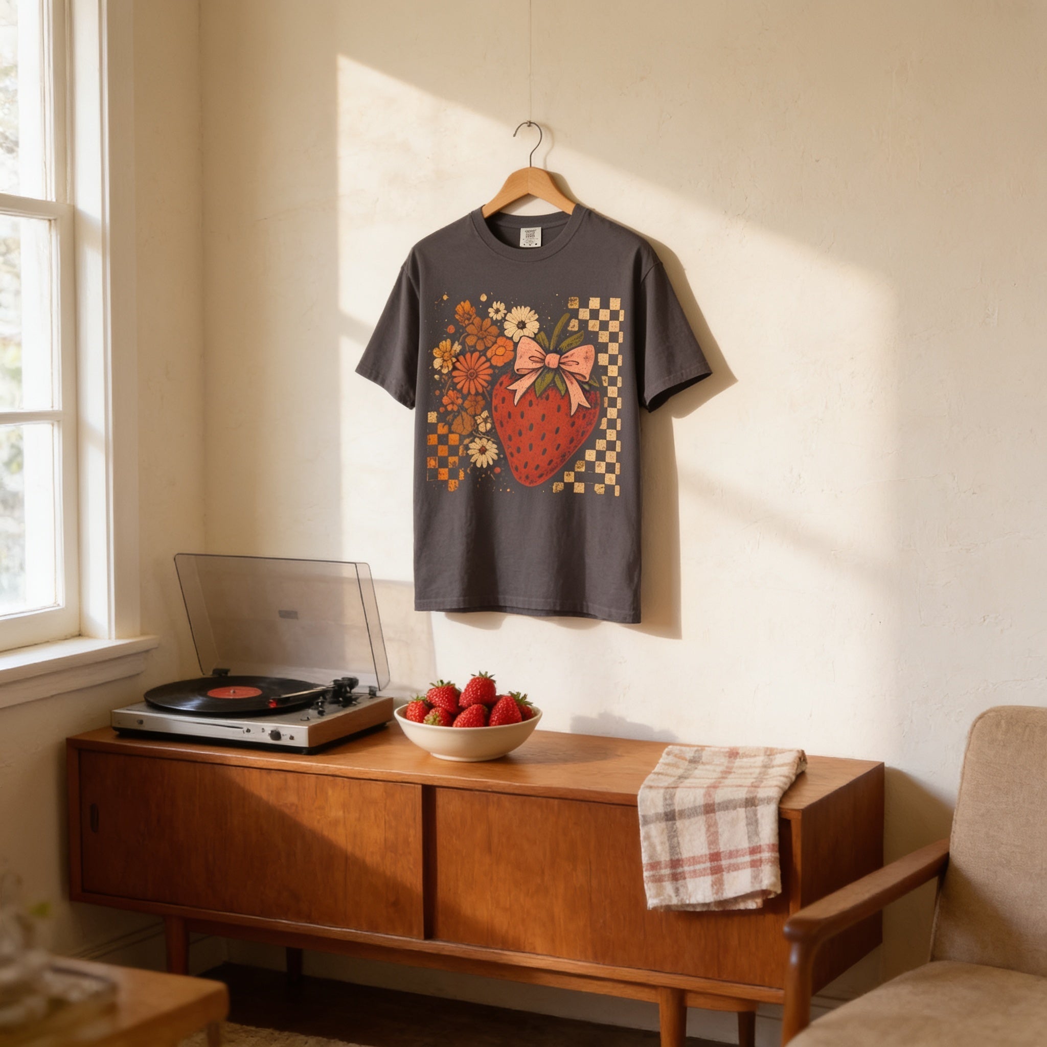 Vintage Strawberry T-Shirt – Soft Cotton Floral Print Tee | Retro Style Shirt - T-Shirt | Sunflower Soul Boutique