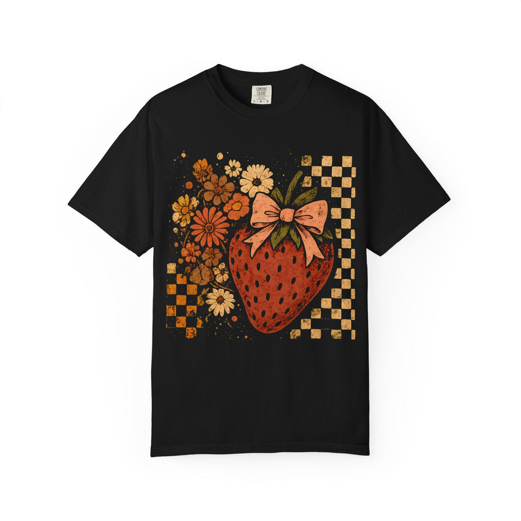 Vintage Strawberry T-Shirt – Soft Cotton Floral Print Tee | Retro Style Shirt - T-Shirt | Sunflower Soul Boutique