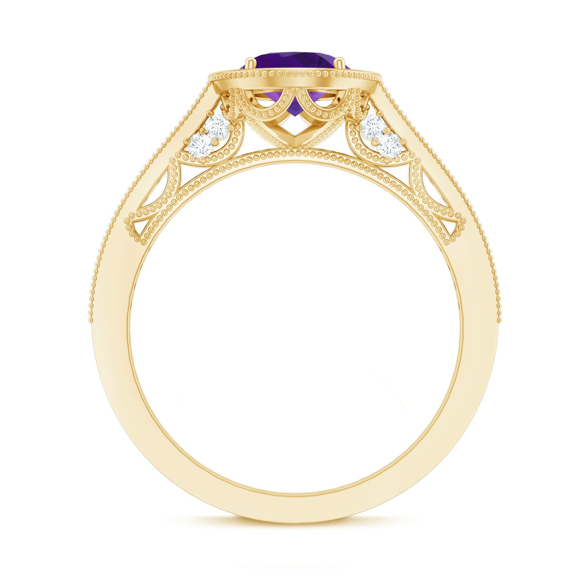 Vintage Style 1 Carat Amethyst Oval Engagement Ring with Diamond Halo
