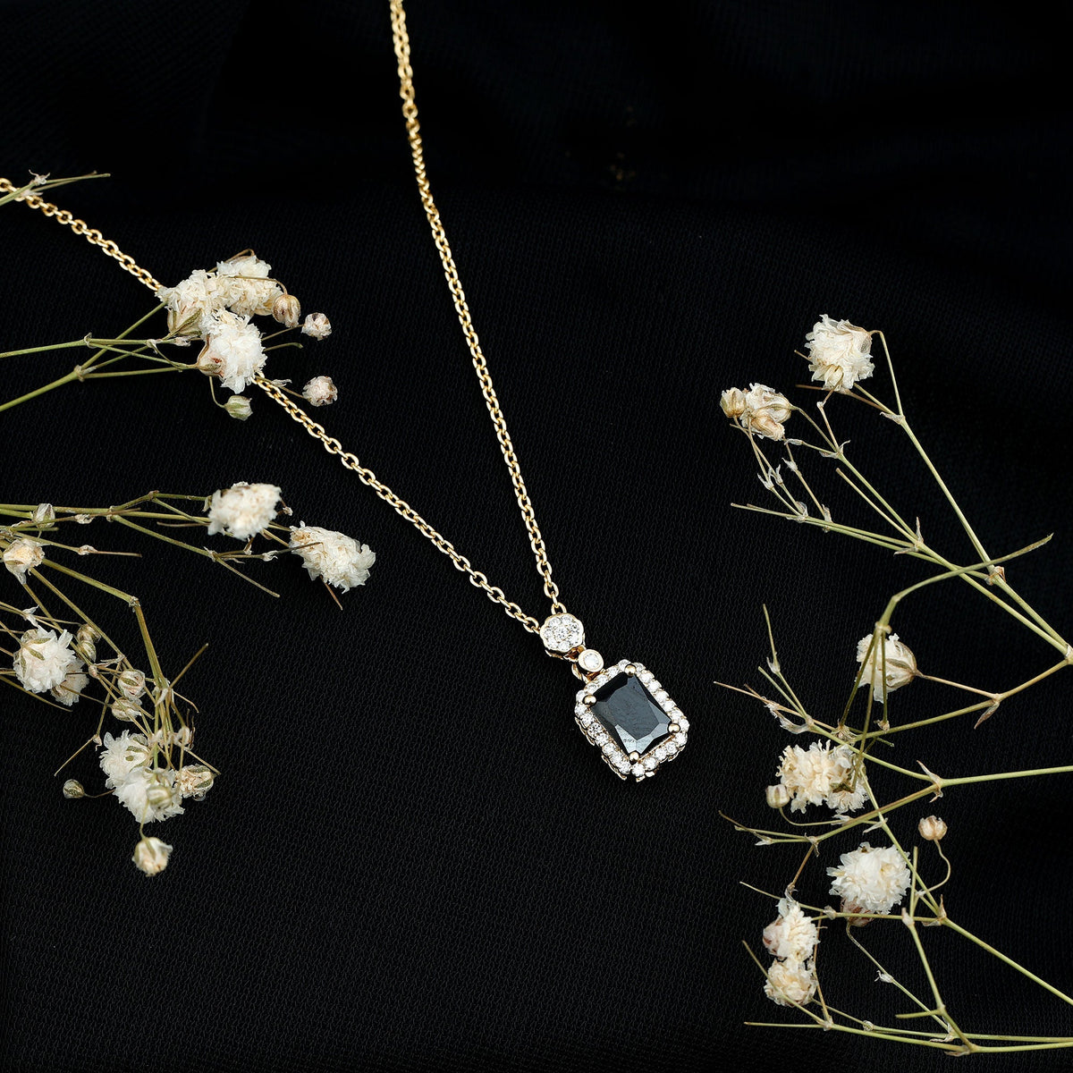 Vintage Style 1.25 Carat Emerald Cut Lab Created Black and White Diamond Necklace