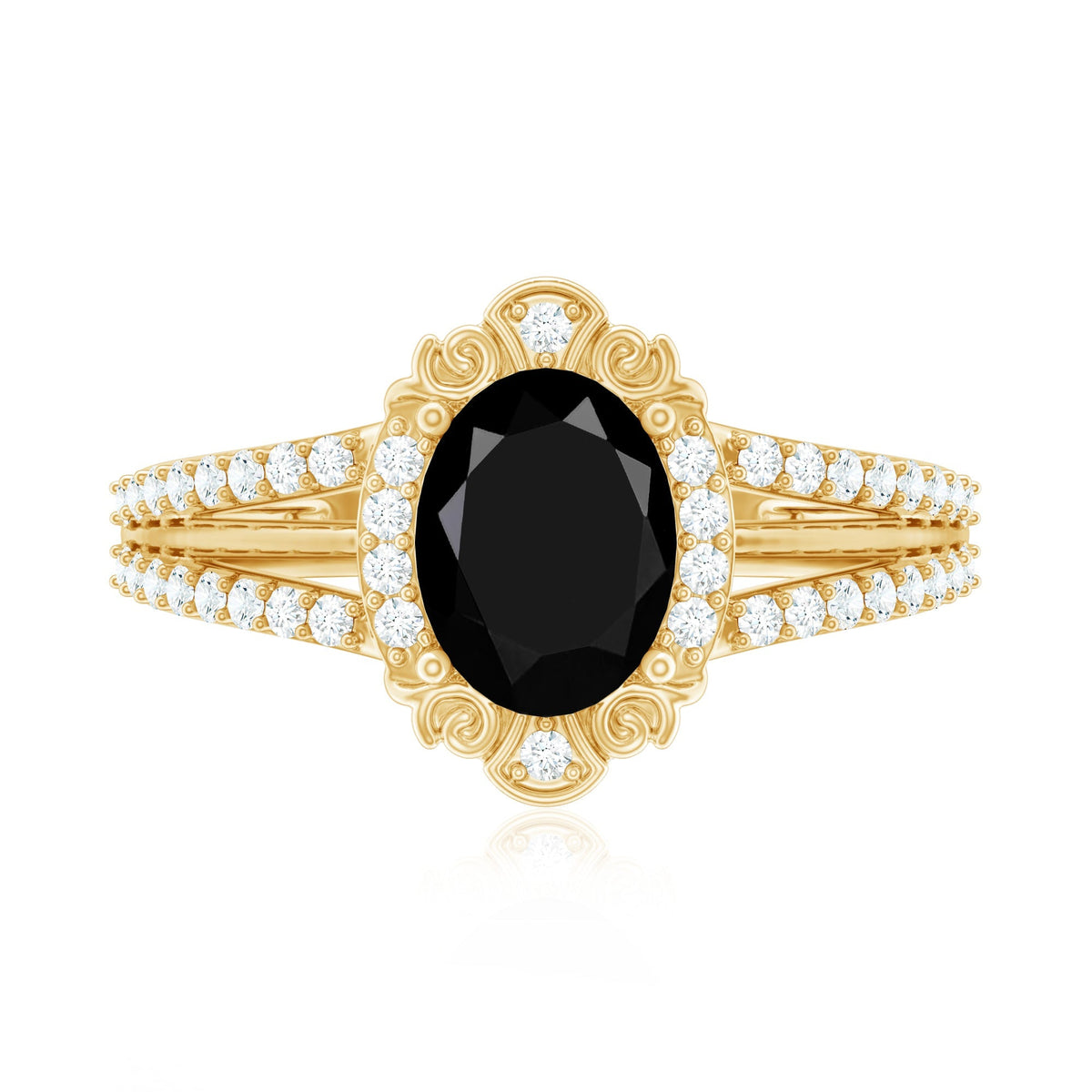 Vintage Style 1.9 Carat Lab Grown Black Diamond Oval Engagement Ring with Diamond Halo