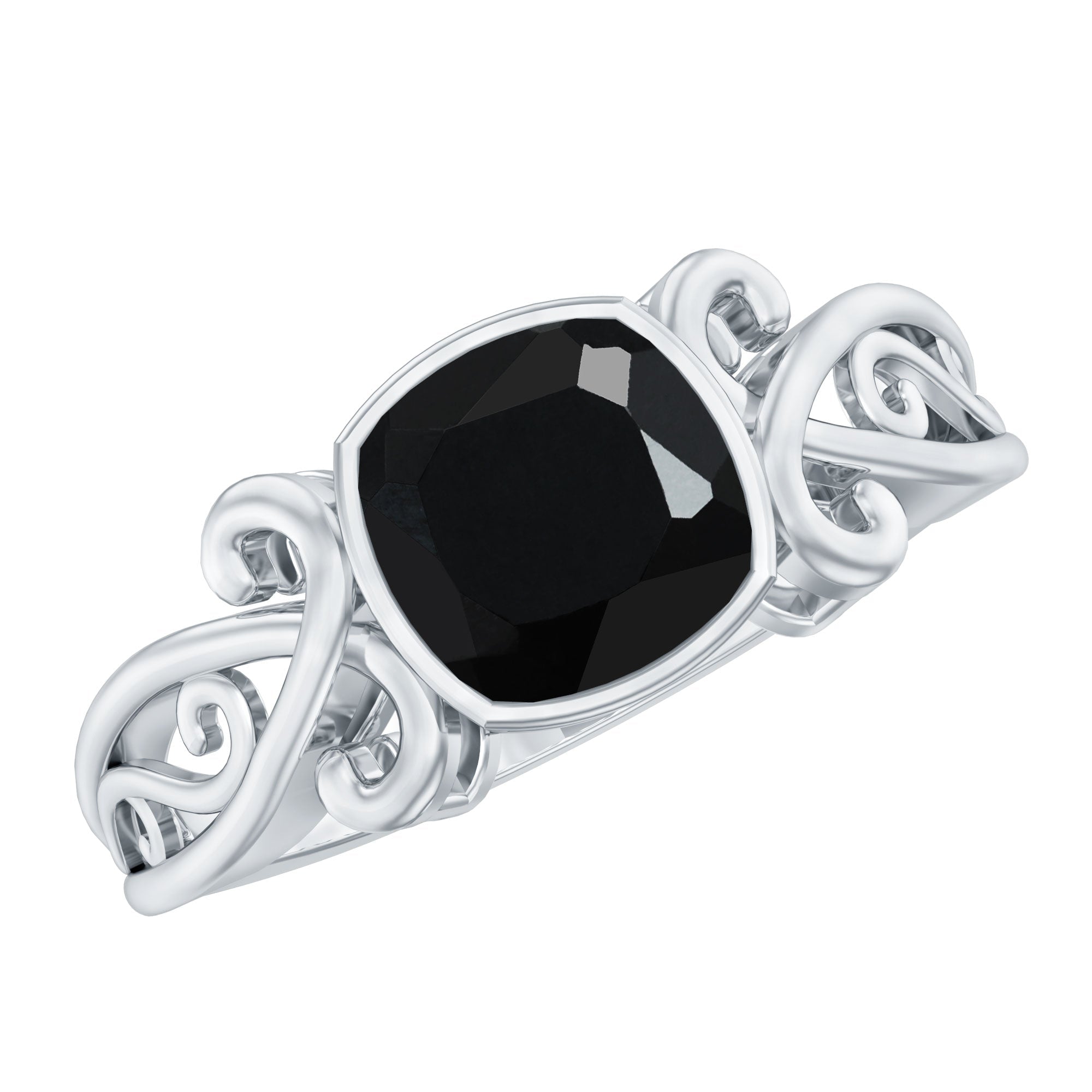 Vintage Style Black Spinel Cushion Cut Engagement Ring