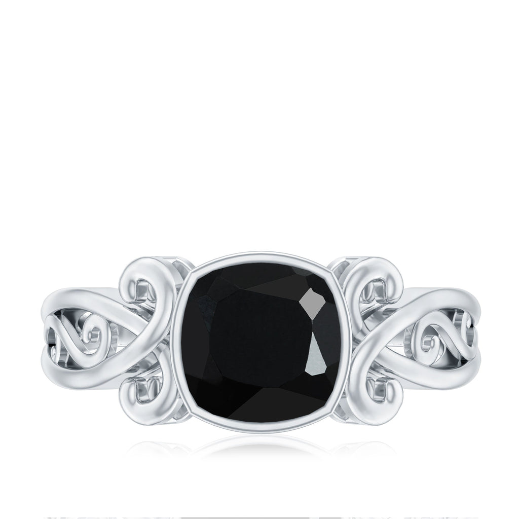 Vintage Style Black Spinel Cushion Cut Engagement Ring