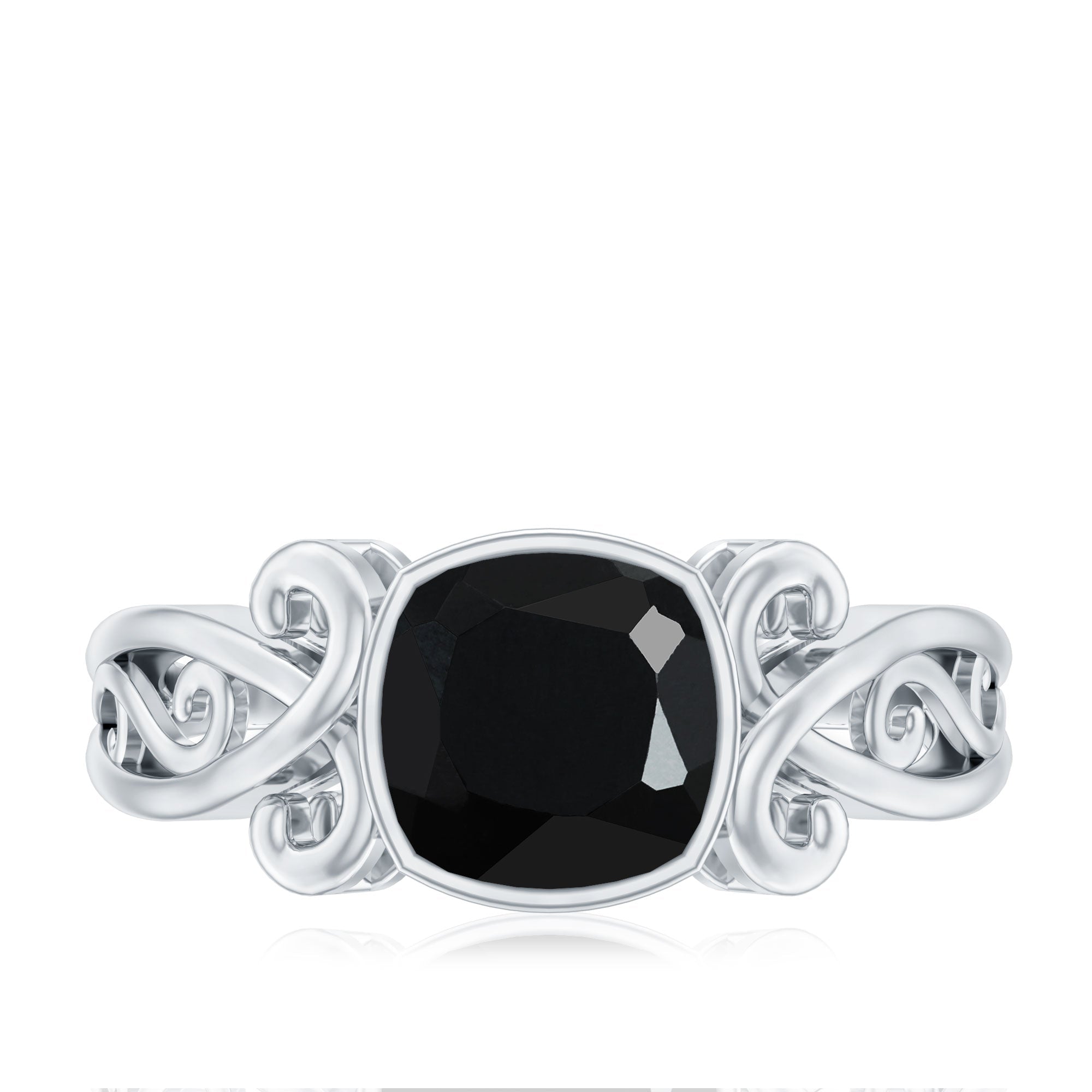 Vintage Style Black Spinel Cushion Cut Engagement Ring