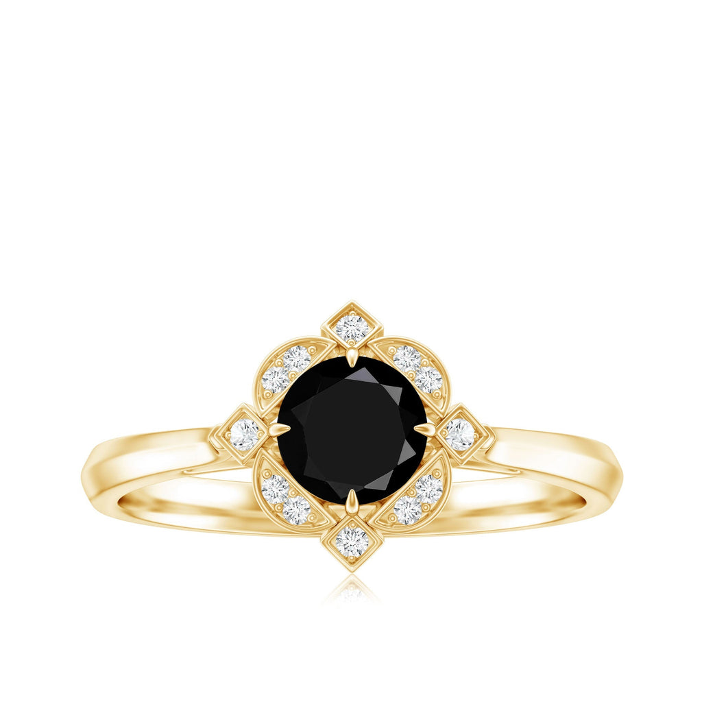 Vintage Style Black Spinel Engagement Ring with Diamond