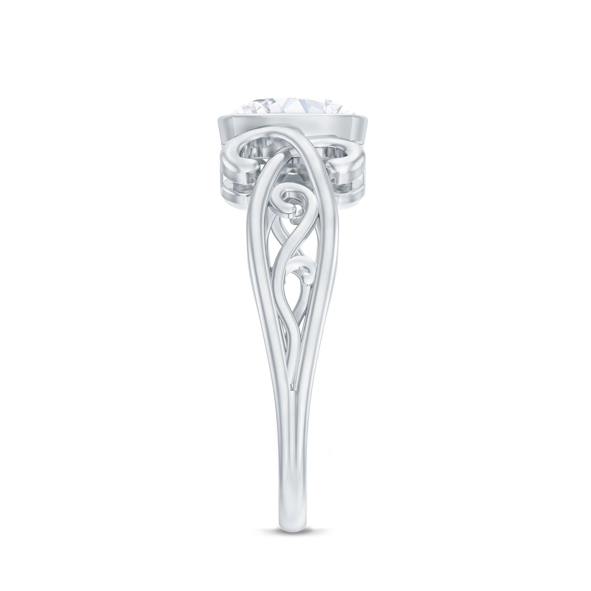 Vintage Style Cushion Moissanite Solitaire Ring in Bezel Setting