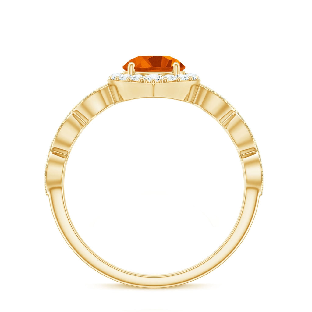 Vintage Style Fire Opal Engagement Ring with Diamond Accent