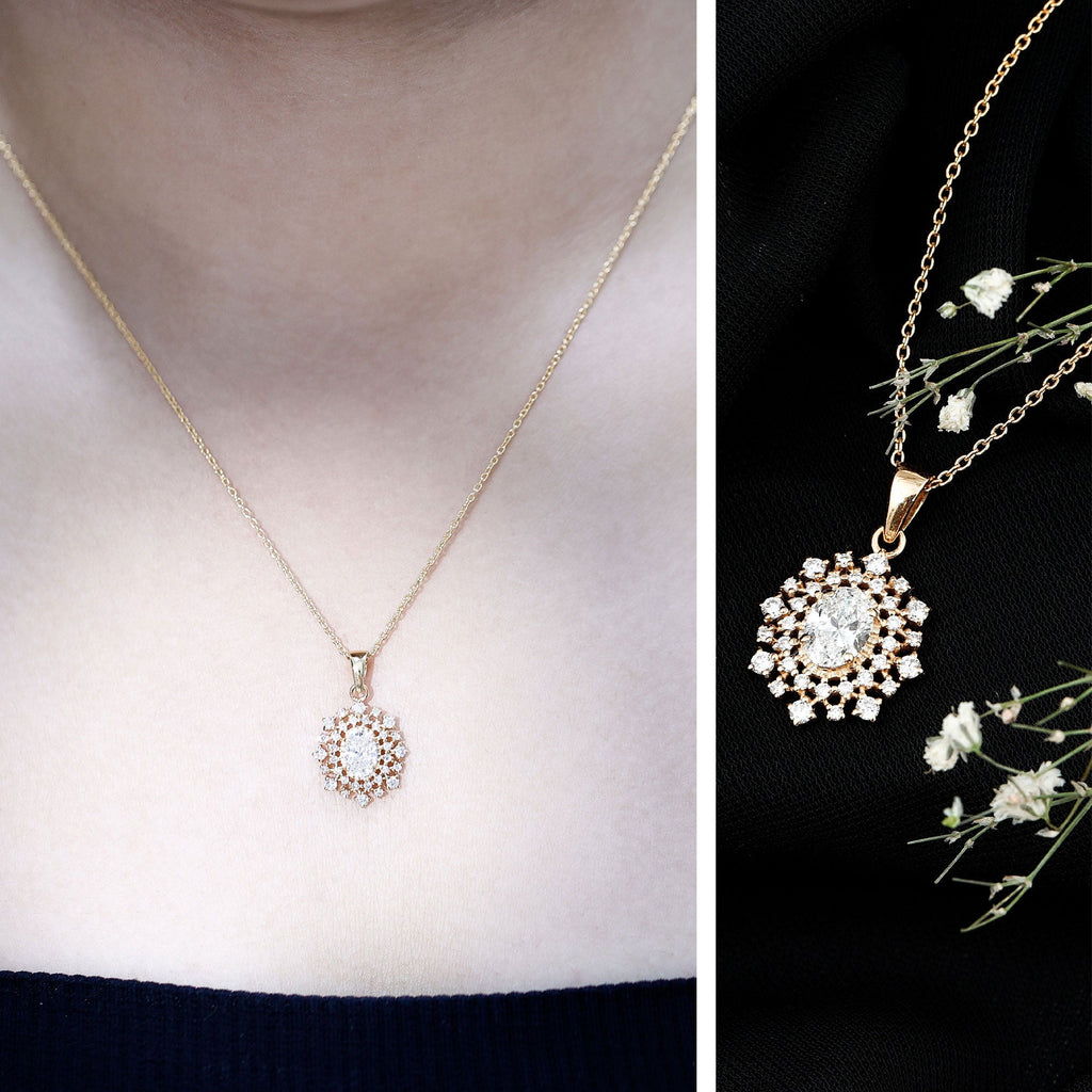 Vintage Style Oval Moissanite Bridal Necklace With Chain