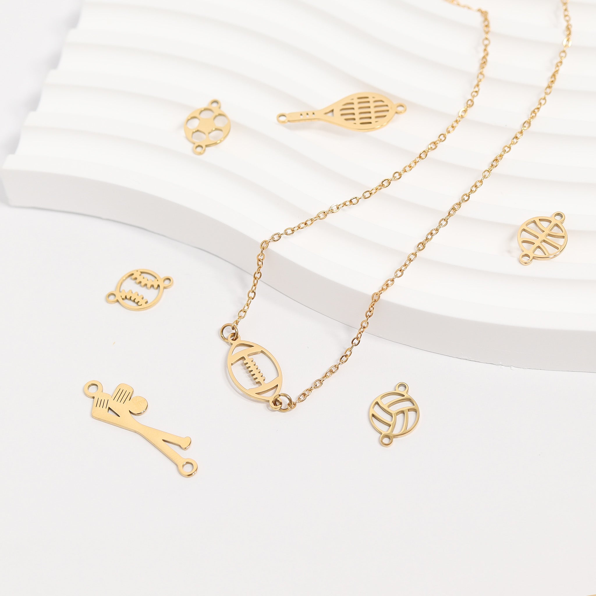 Volleyball Connector Charm - 18K Gold Stainless Steel Sports Jewelry Pendant - Charms | Sunflower Soul Boutique