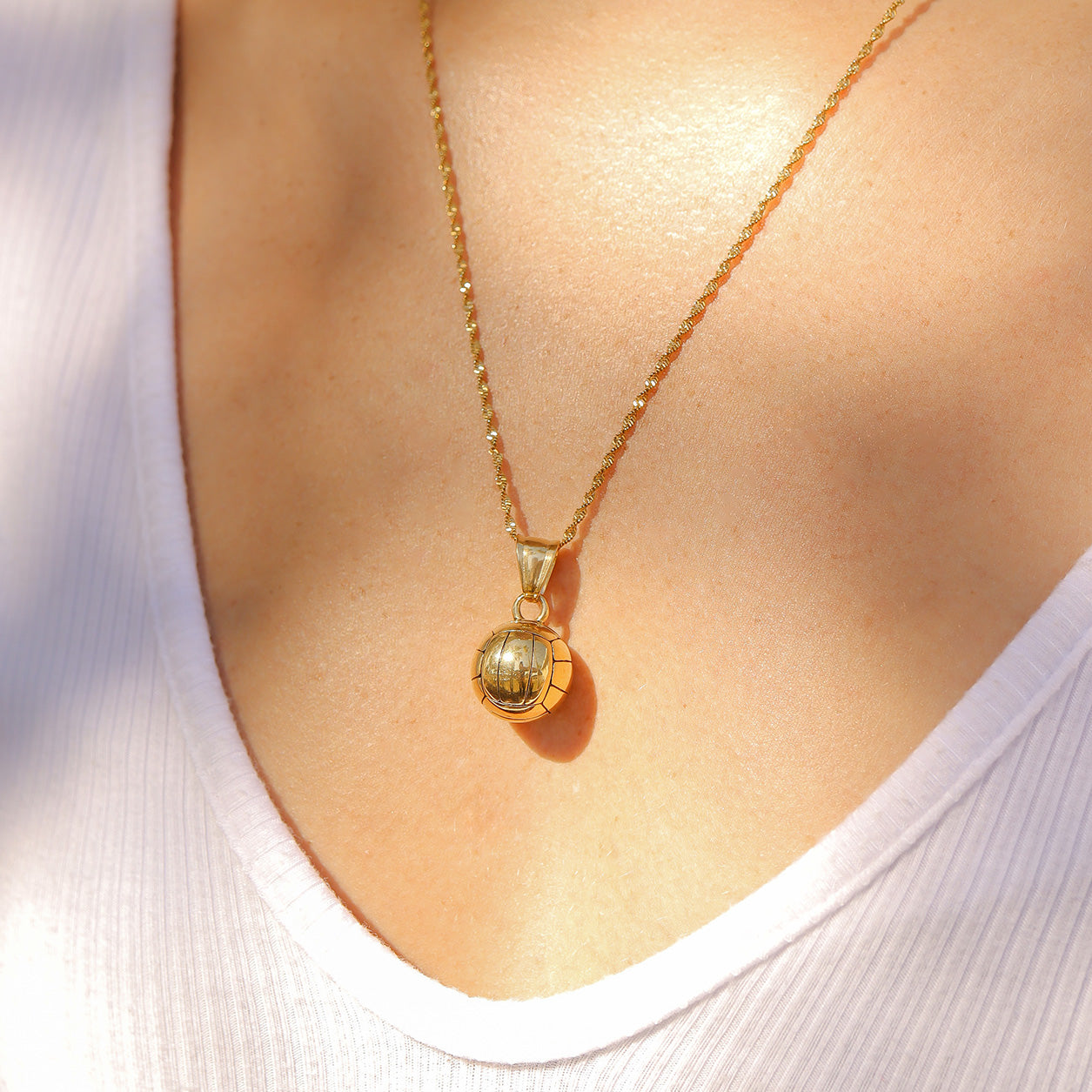 18K Gold Volleyball Charm - 3D Stainless Steel Sports Pendant | Durable PVD Gold Plating