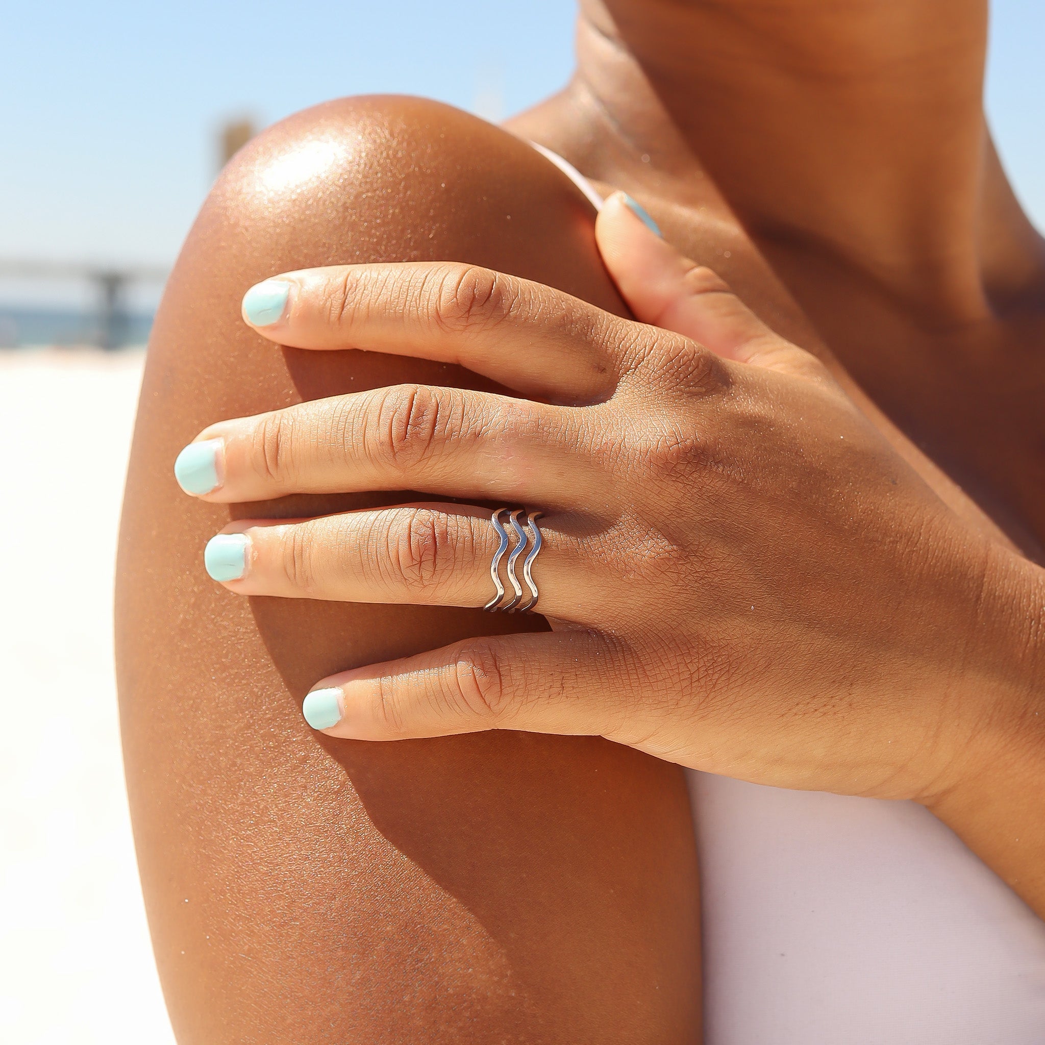 Gold Geometric Ring – 18K Gold Stainless Steel Triple Wave Band, Scratch Resistant