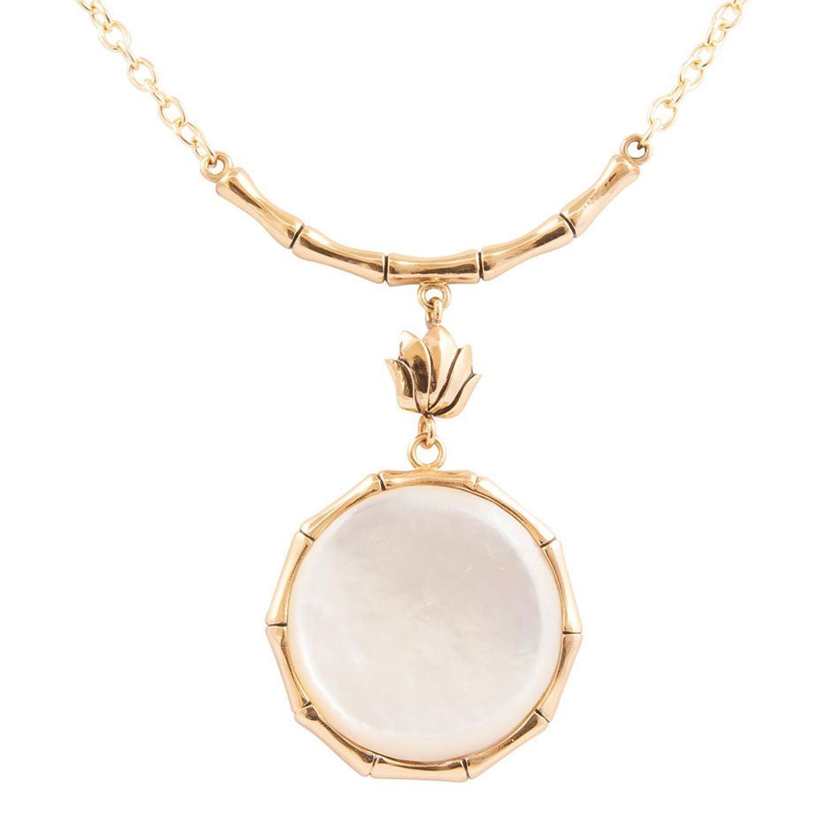 White Mother of Pearl Golden Statement Pendant Necklace