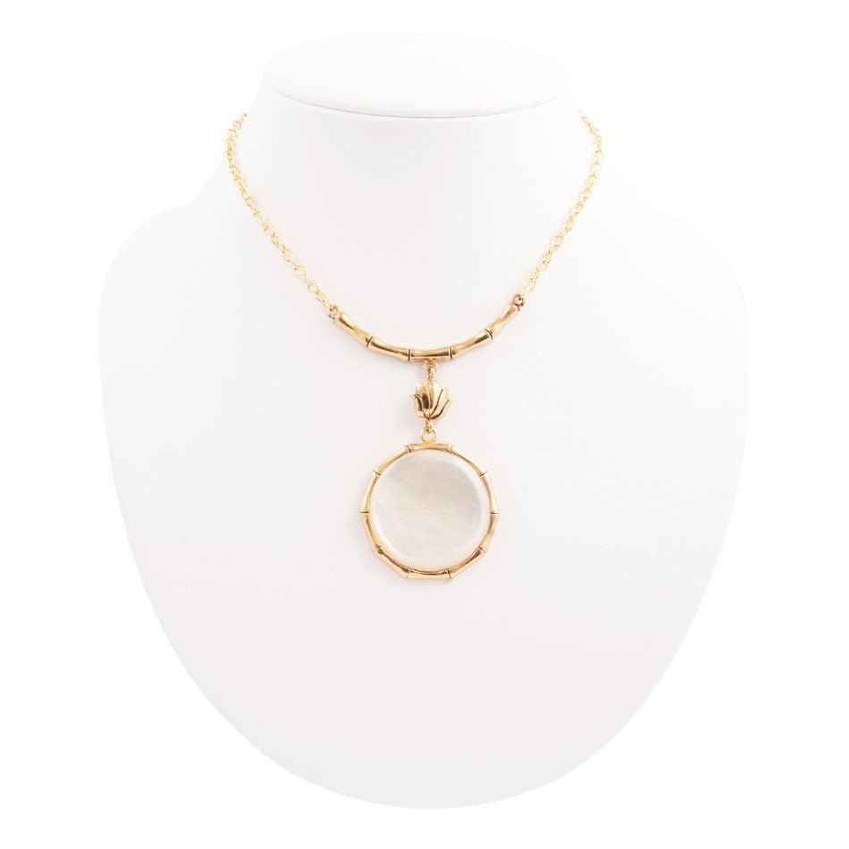 White Mother of Pearl Golden Statement Pendant Necklace