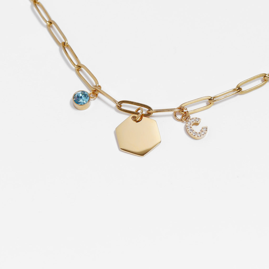 18K Gold Birthstone Charm – PVD Coated Stainless Steel Cubic Zirconia Pendant