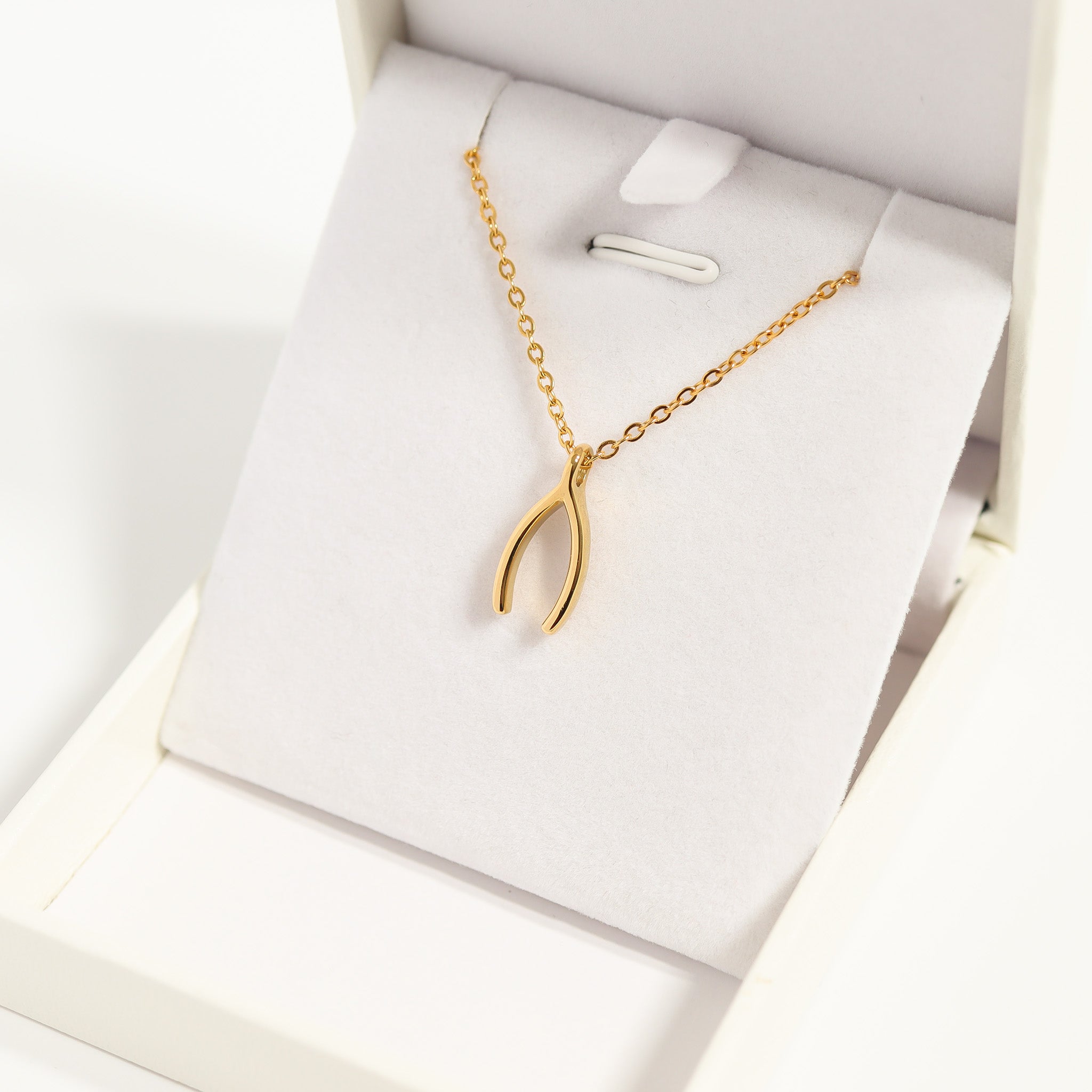 18K Gold Wishbone Charm – Hypoallergenic PVD Coated Stainless Steel Pendant