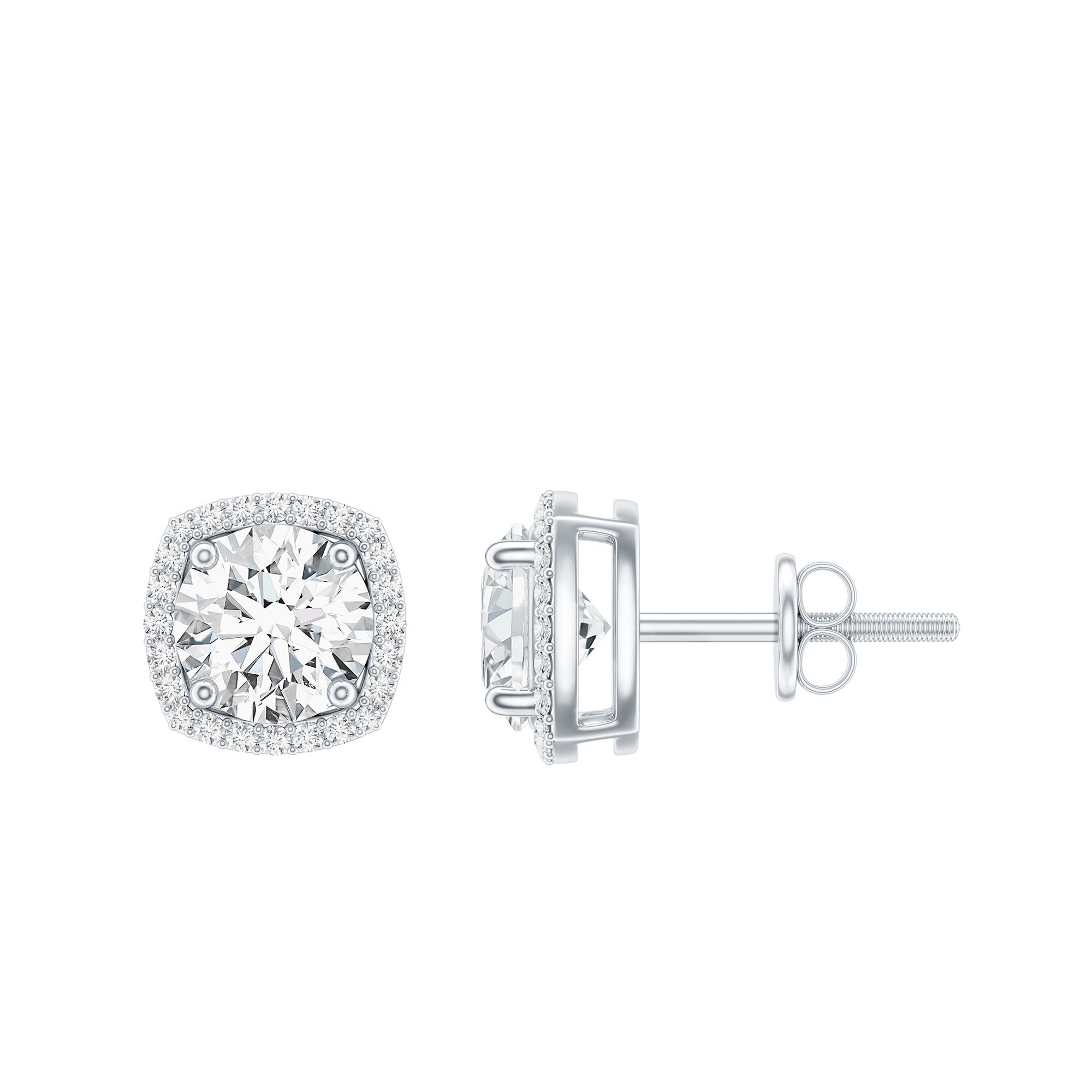 Womens 2 Carat Cubic Zirconia Halo Stud Earrings in 14K Gold Plated Silver